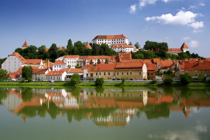 Vue sur le château de Ptuj et la rivière Drava