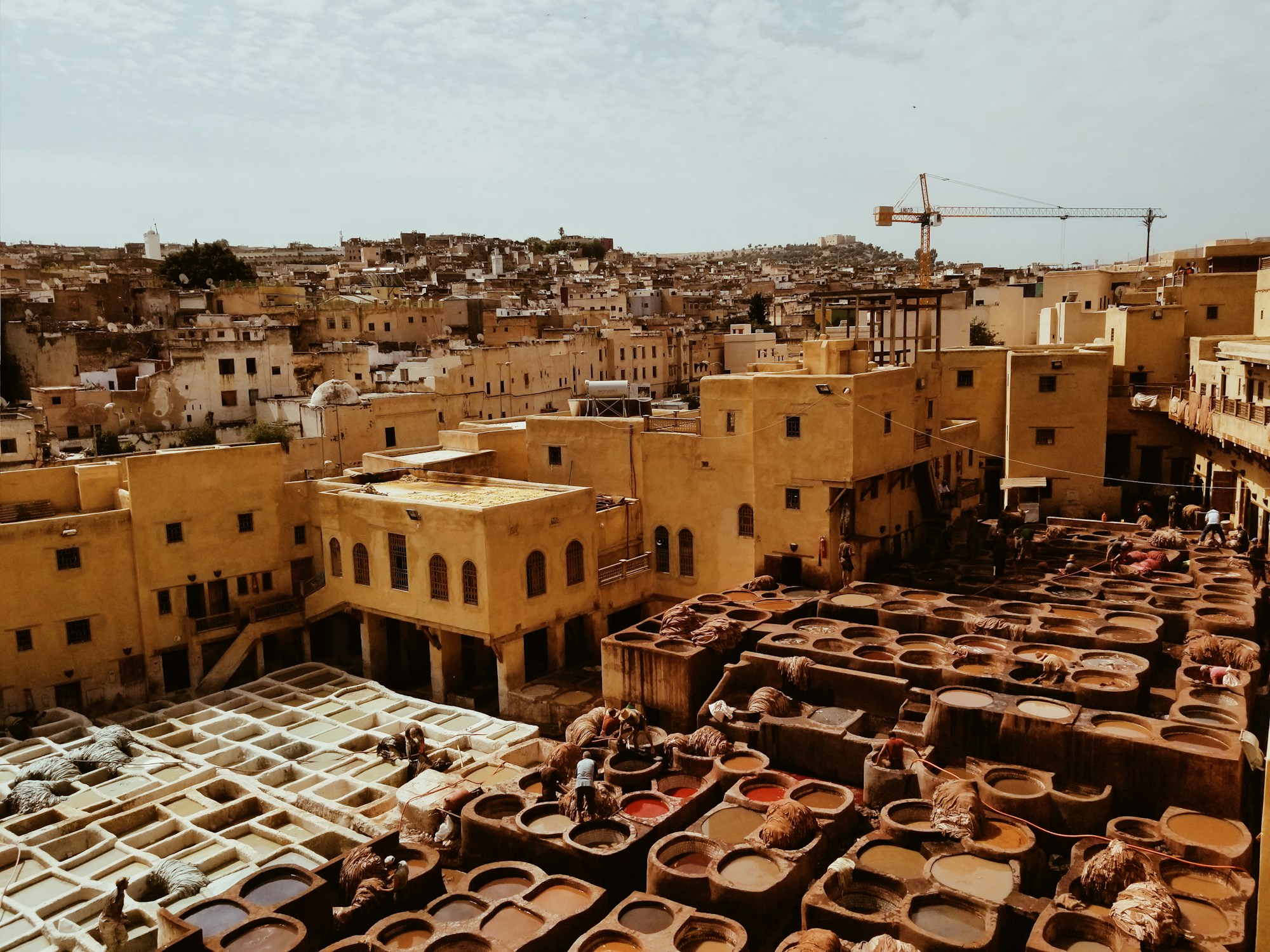 Traditional riad in the Fez medina in Morocco with blue zellige