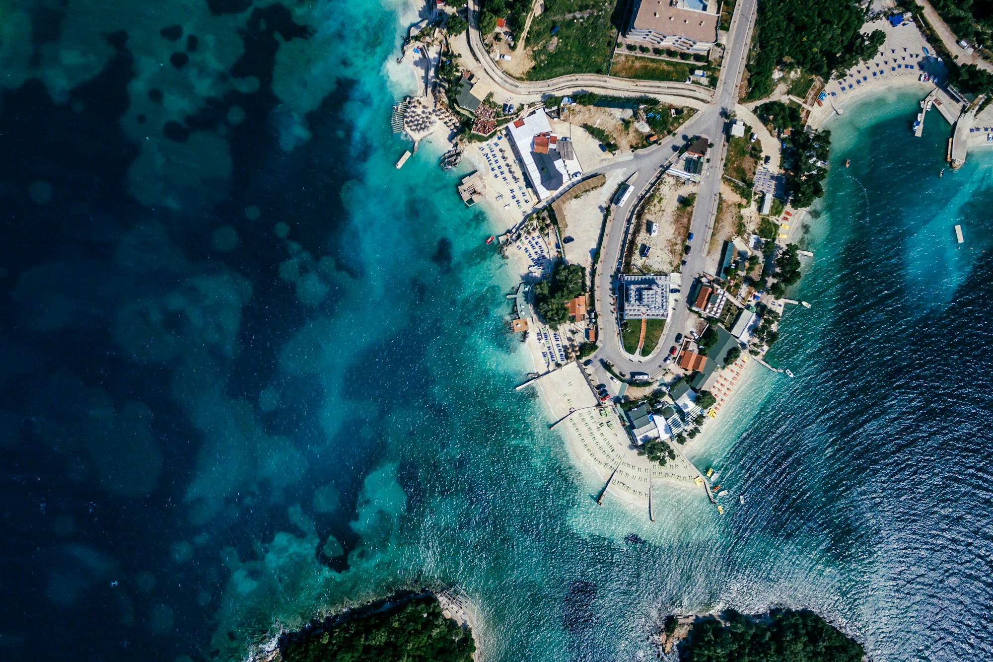 Ksamil beaches with small islands and crystal-clear water, southern Albania