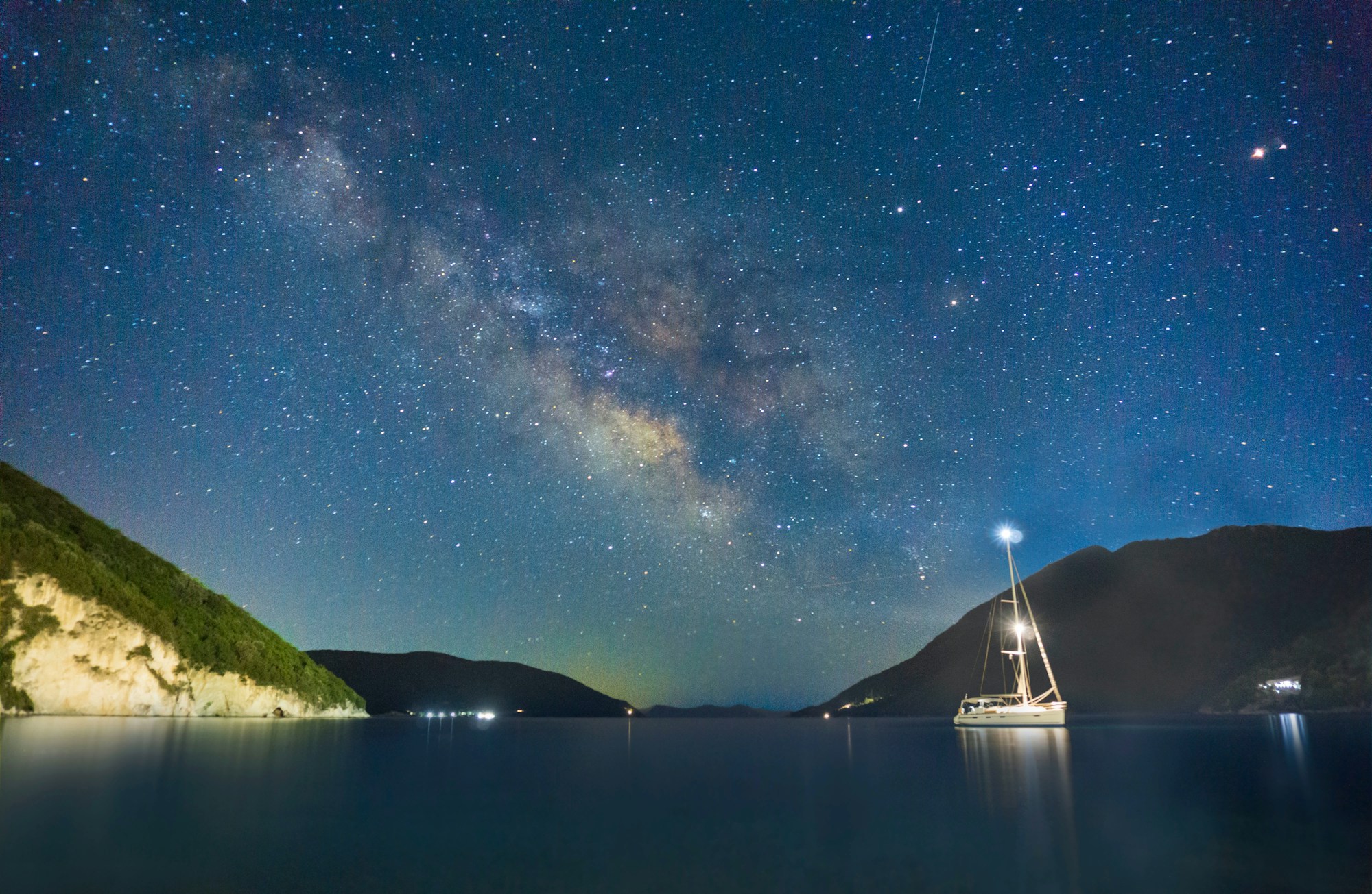 Milky Way above Mount Aenos and the Ionian Sea on the island of Kefalonia, Greece
