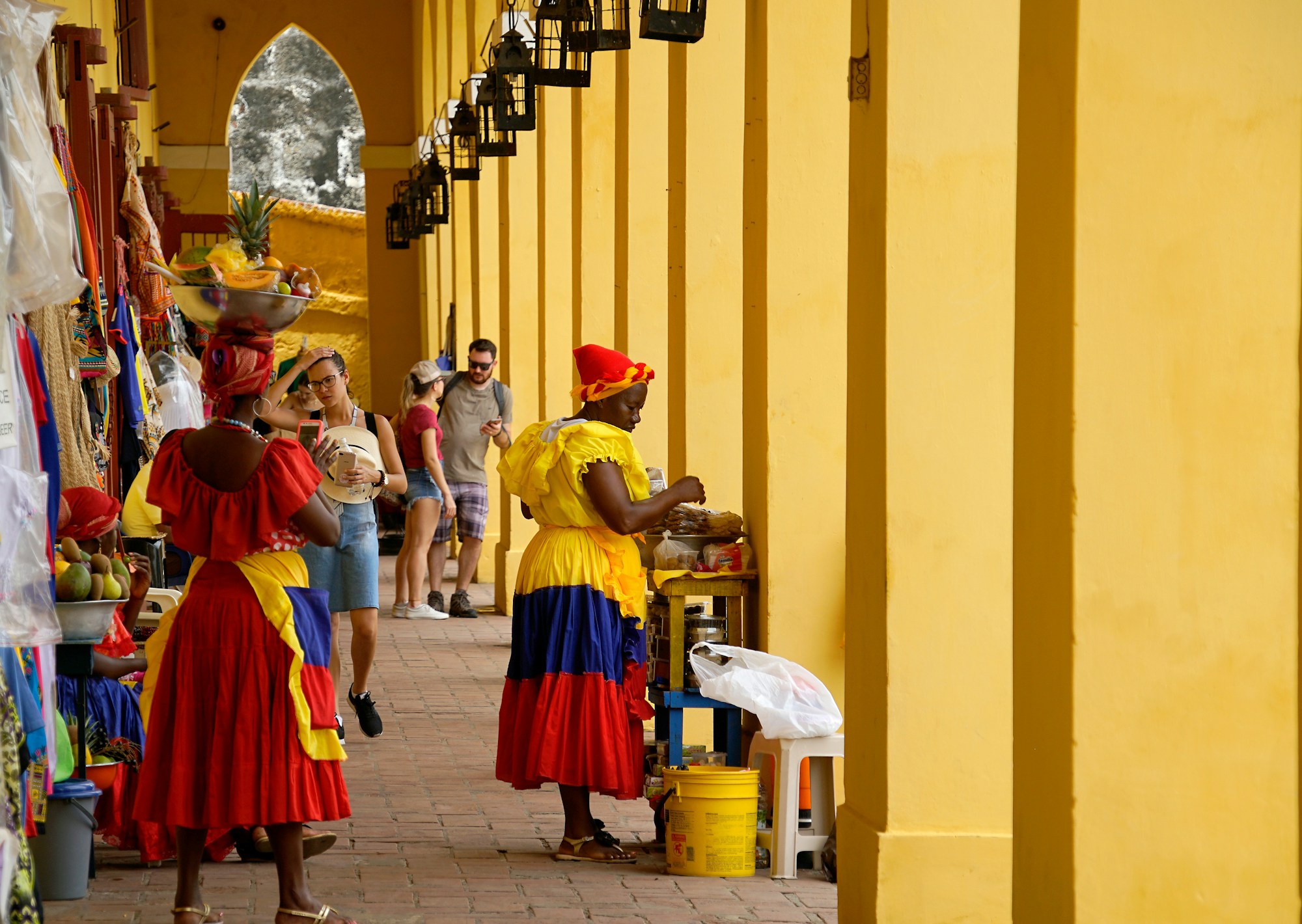 Colorful streets of the historic center of Cartagena de Indias, Colombia