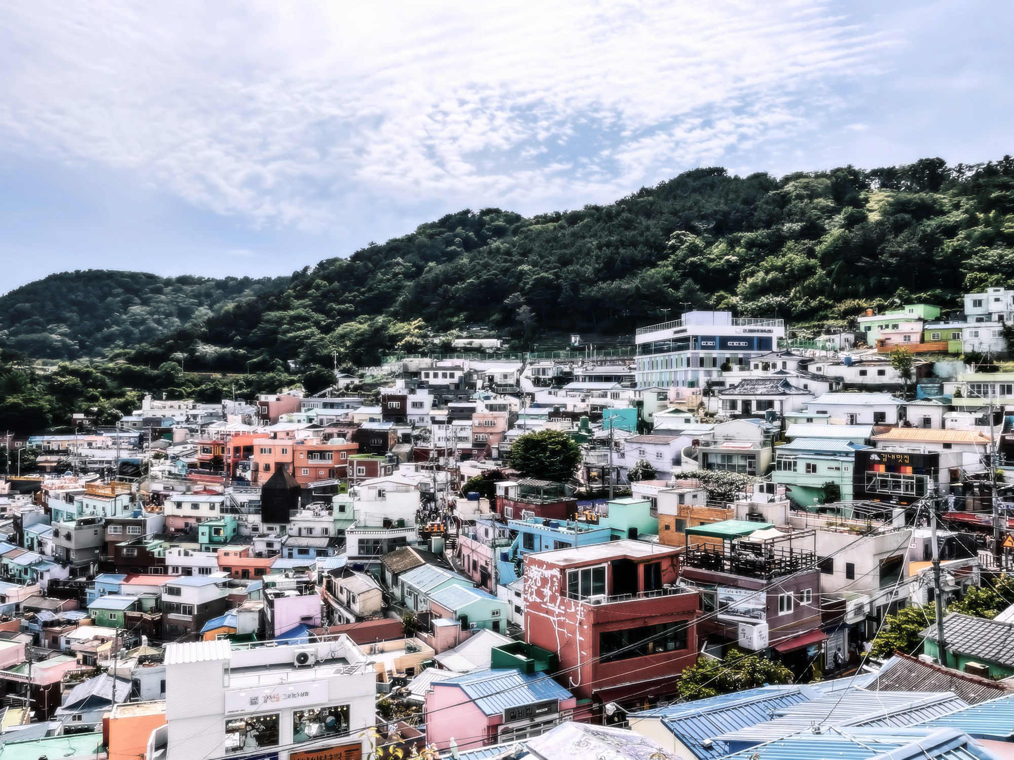 Colourful hillside view of Gamcheon Culture Village in Busan, South Korea