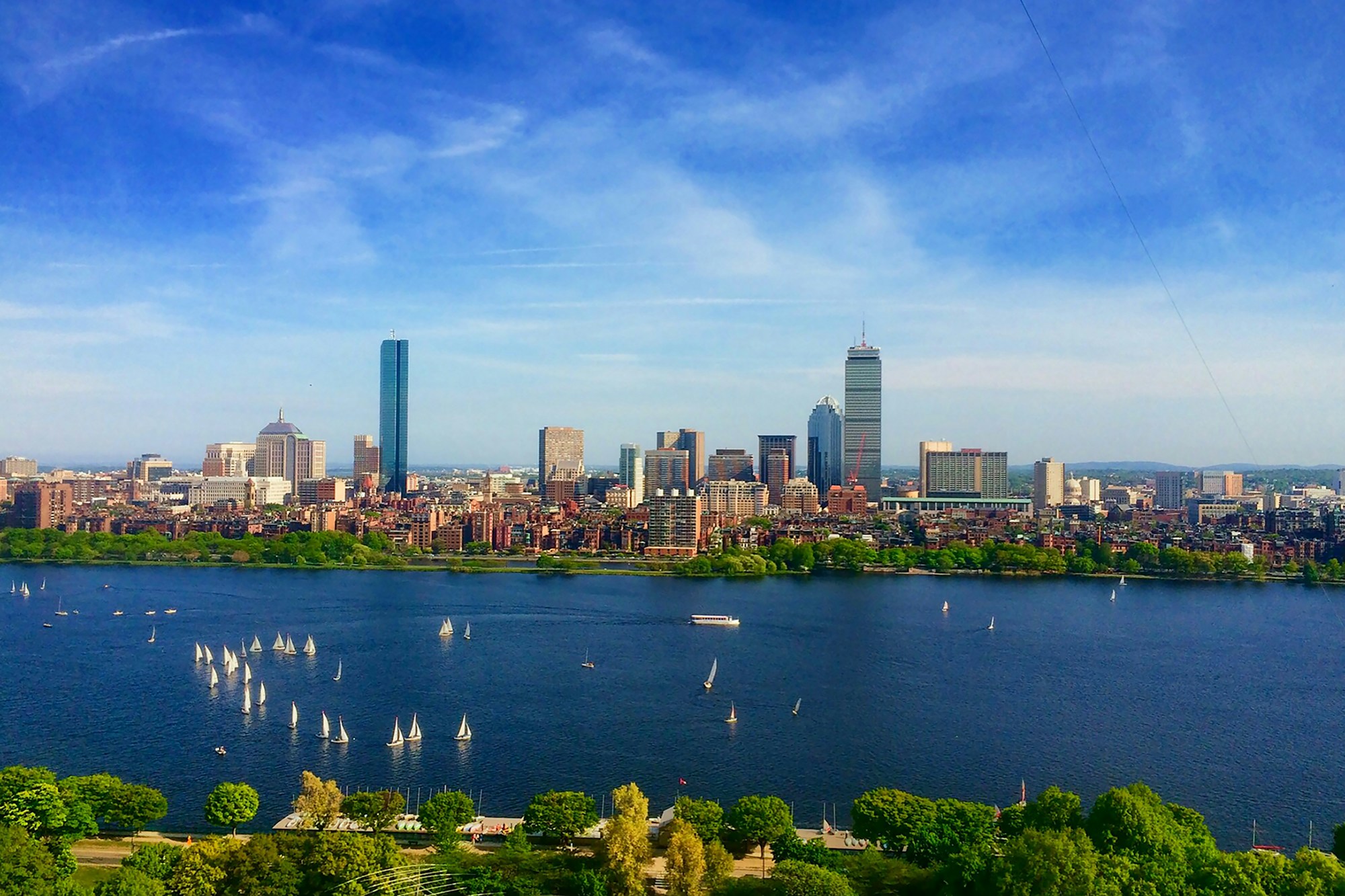 Panoramic view of Boston skyline and harbour