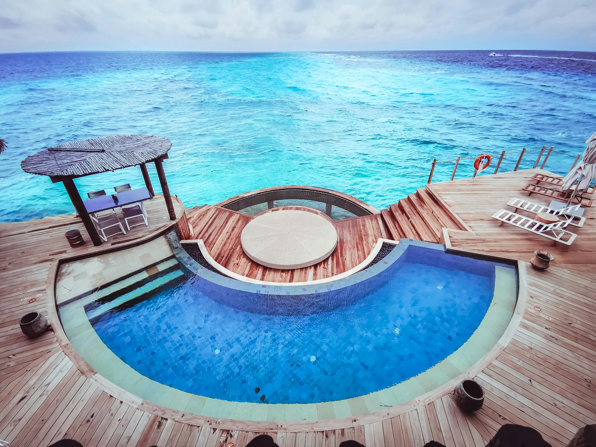 Pool and leisure deck aboard a modern cruise ship