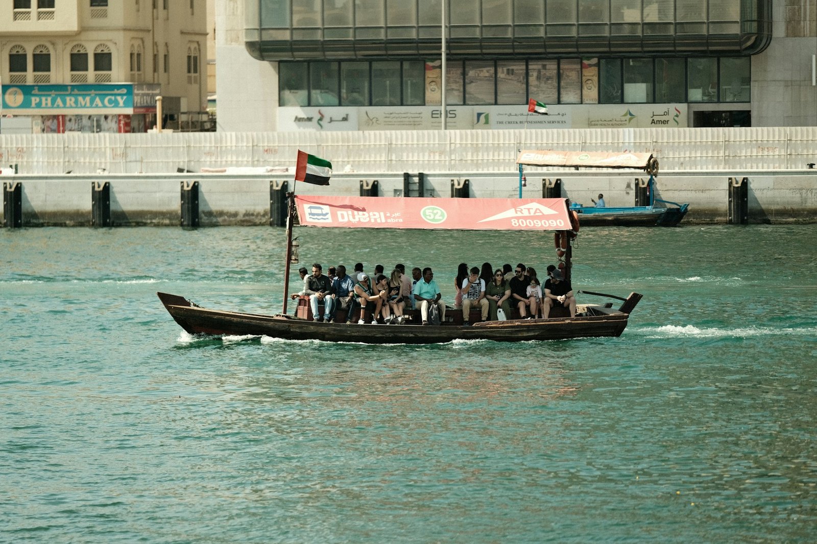 Traditional wooden dhow moored on Dubai Creek in old Dubai, Bur Dubai district