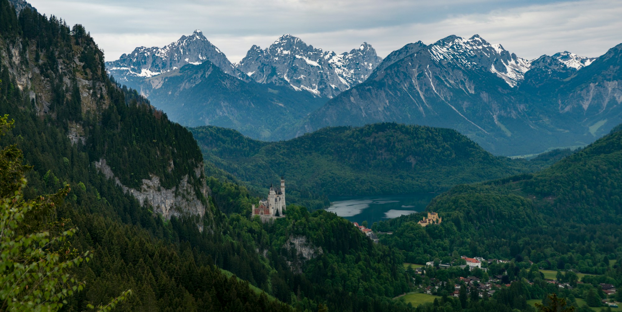 Alpine lake with panoramic view of the mountains in Bavaria