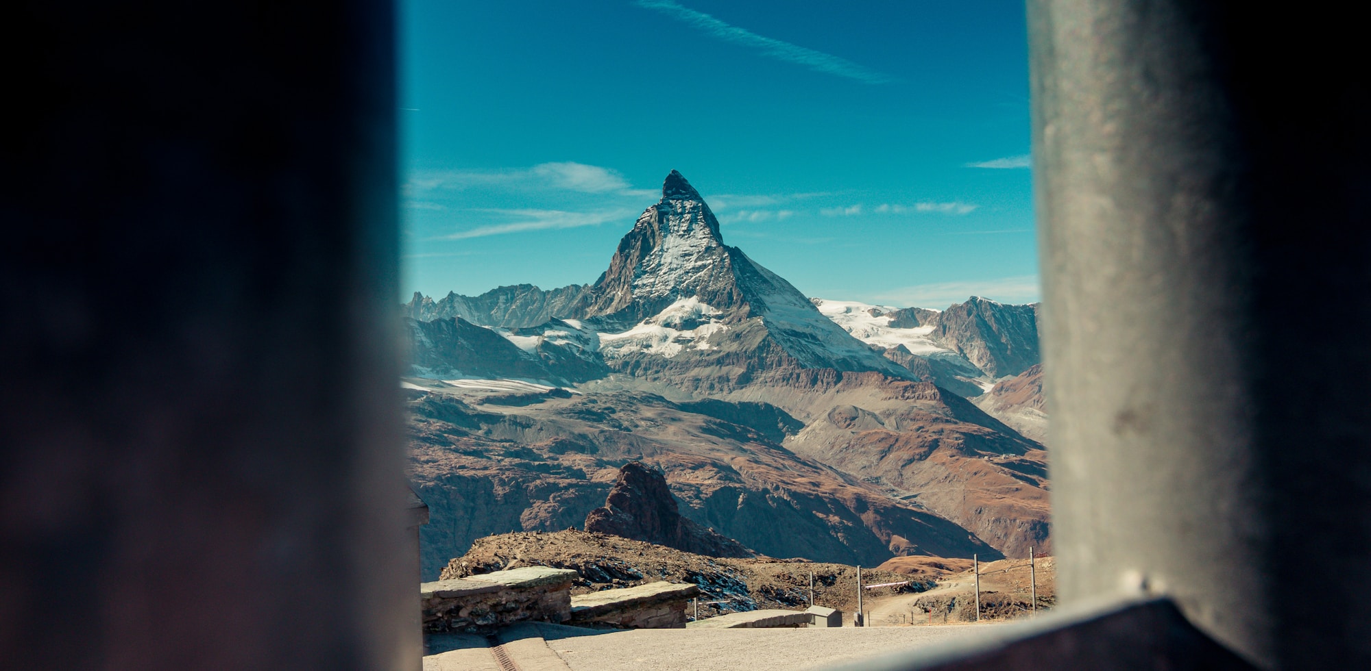 Panoramic view of the Swiss Alps with Matterhorn and mountain landscape