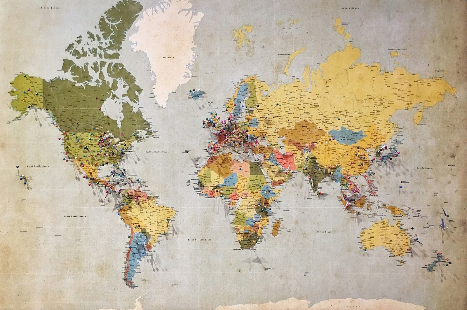 World map with location pins