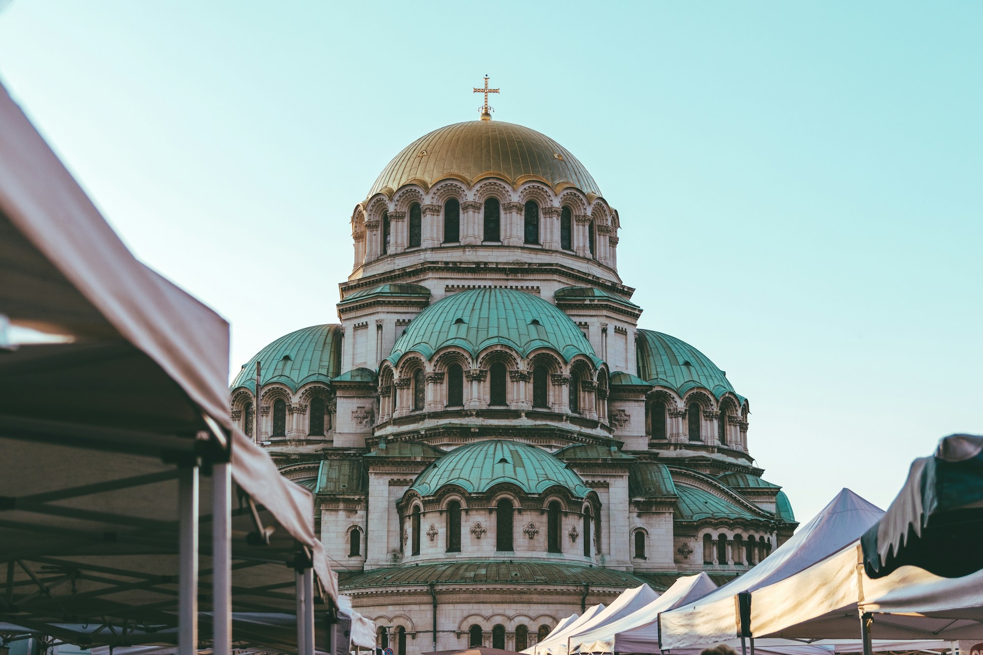 Alexander Nevsky Cathedral in Sofia under blue sky
