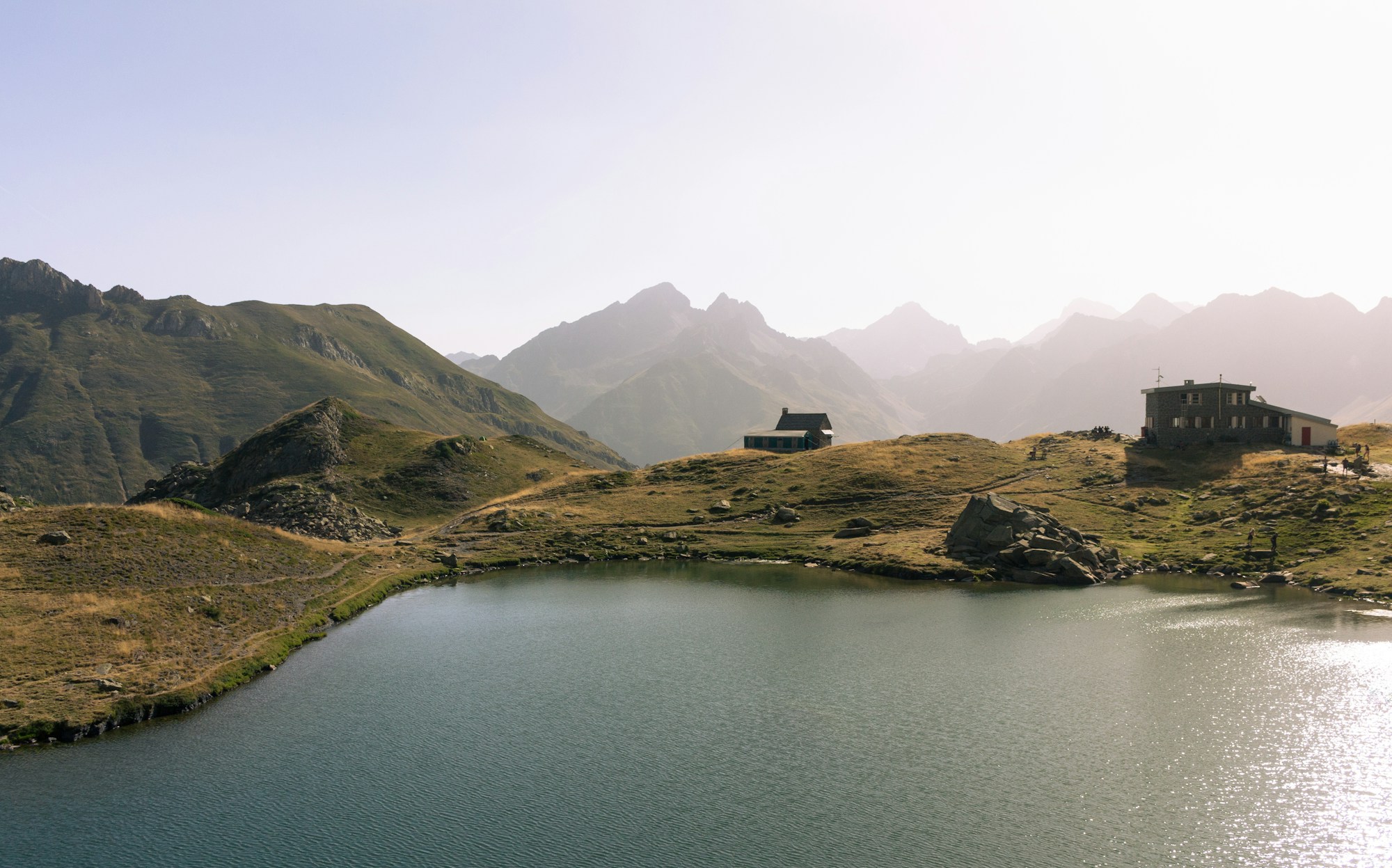 Mountain lake in the French Pyrenees, reflection of the peaks