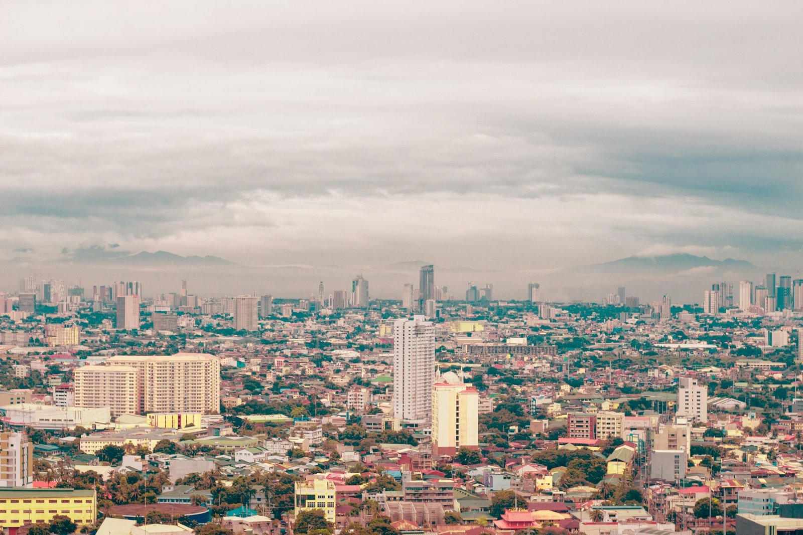 Panoramic view of Manila's skyline in the Philippines at sunset