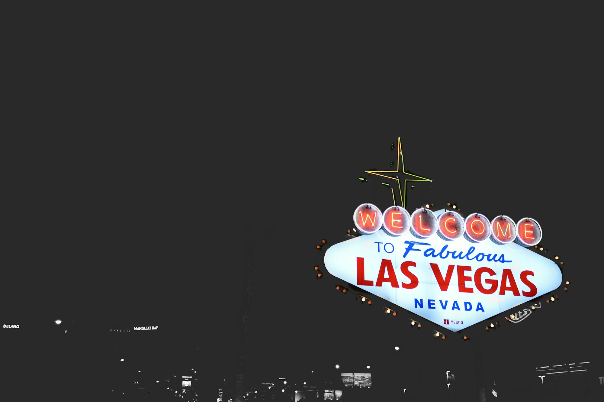 Welcome to Fabulous Las Vegas Nevada sign, the iconic emblem of the city, photographed in the Nevada desert