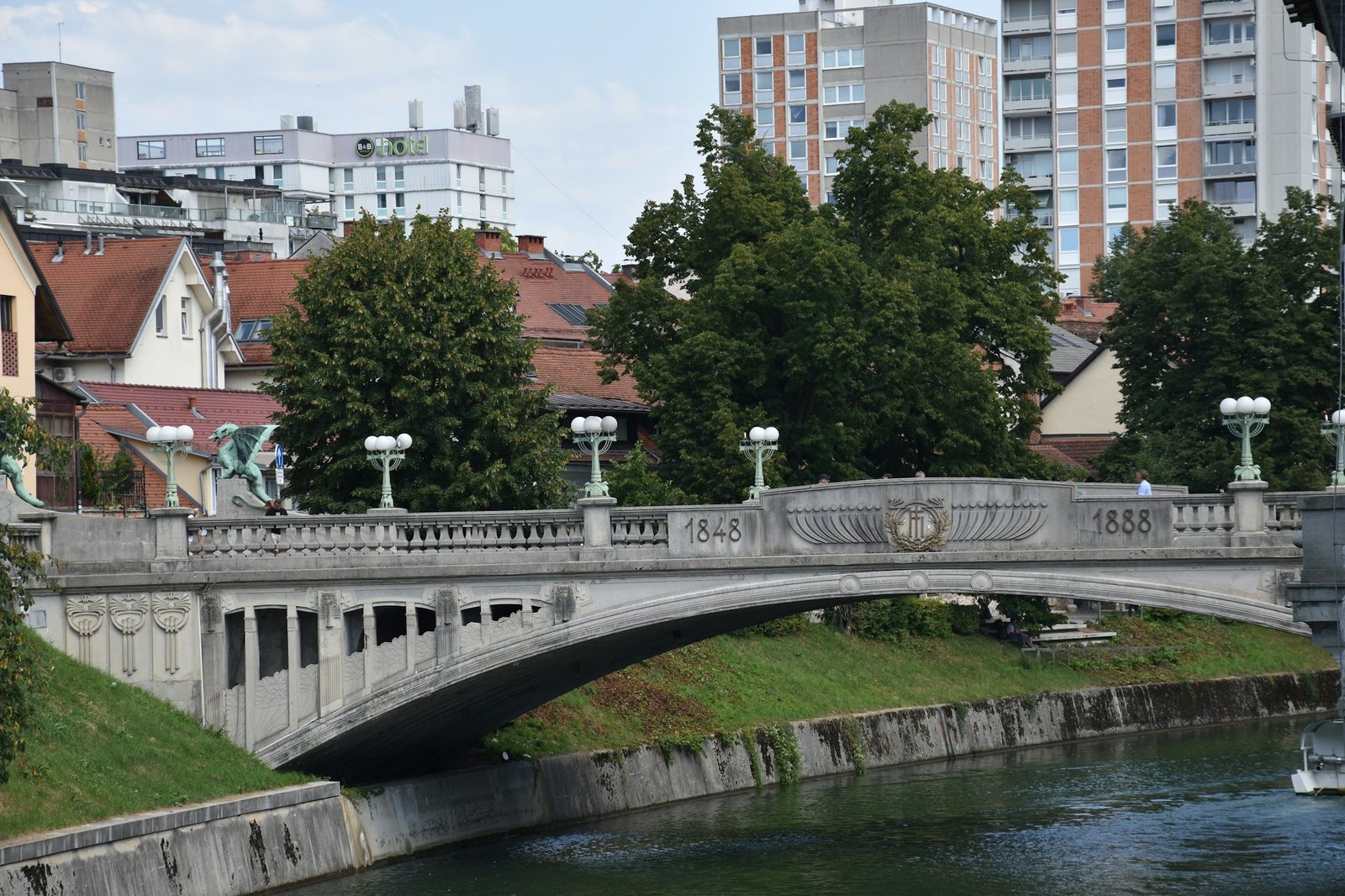 The Triple Bridge of Ljubljana and the Ljubljanica river in the historic centre of the Slovenian capital