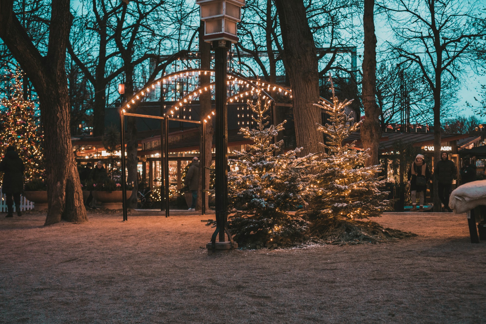 Tivoli Gardens in Copenhagen decorated for Christmas with thousands of lights