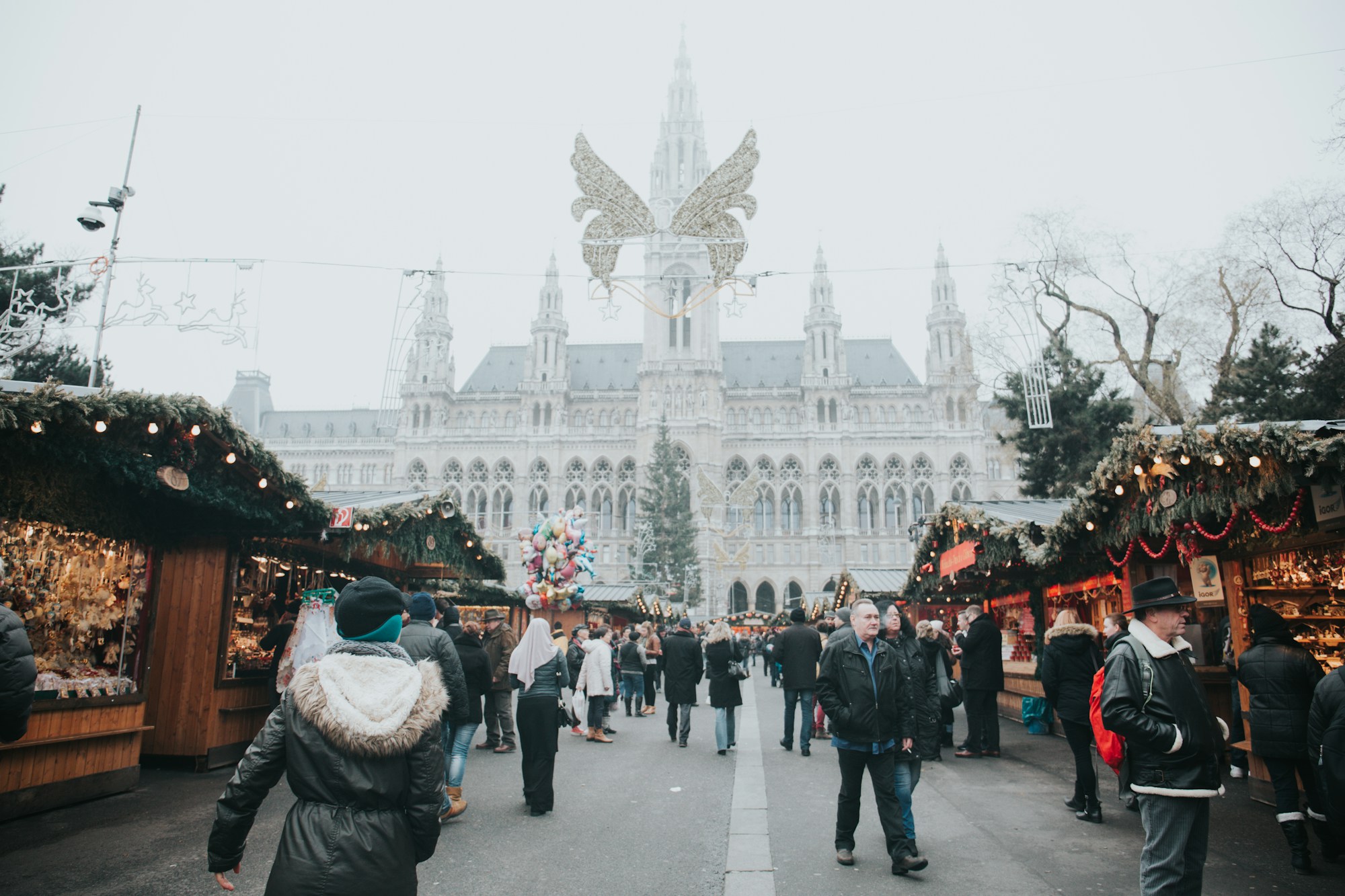 Vienna Christmas Market in front of the illuminated City Hall