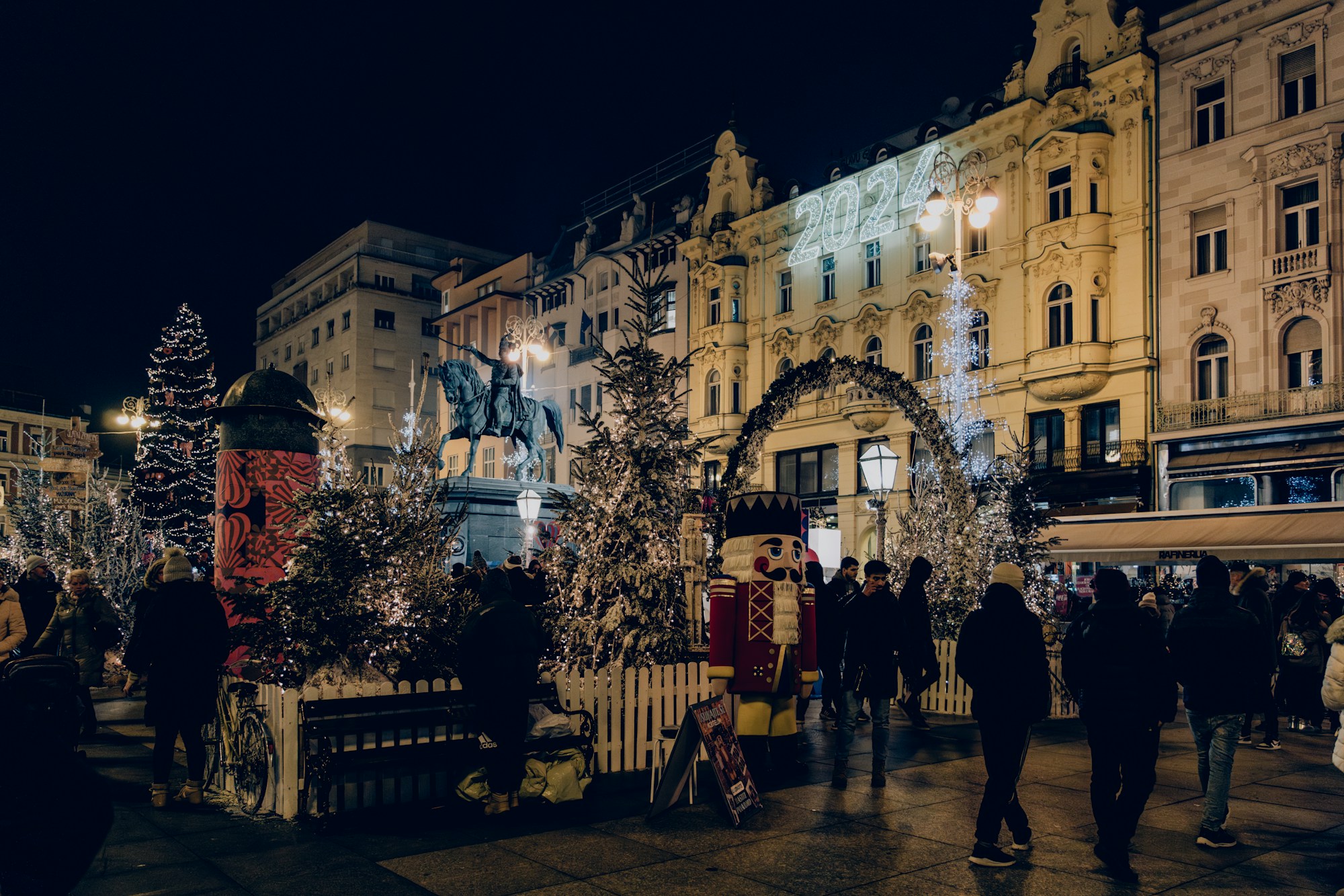 Advent in Zagreb Christmas Market with festive illuminations and the cathedral in the background