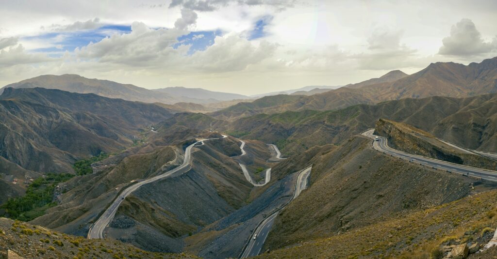 Road winding through the High Atlas Mountains south of Marrakech