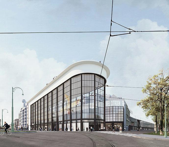 Modern architecture in Brussels with geometric patterns