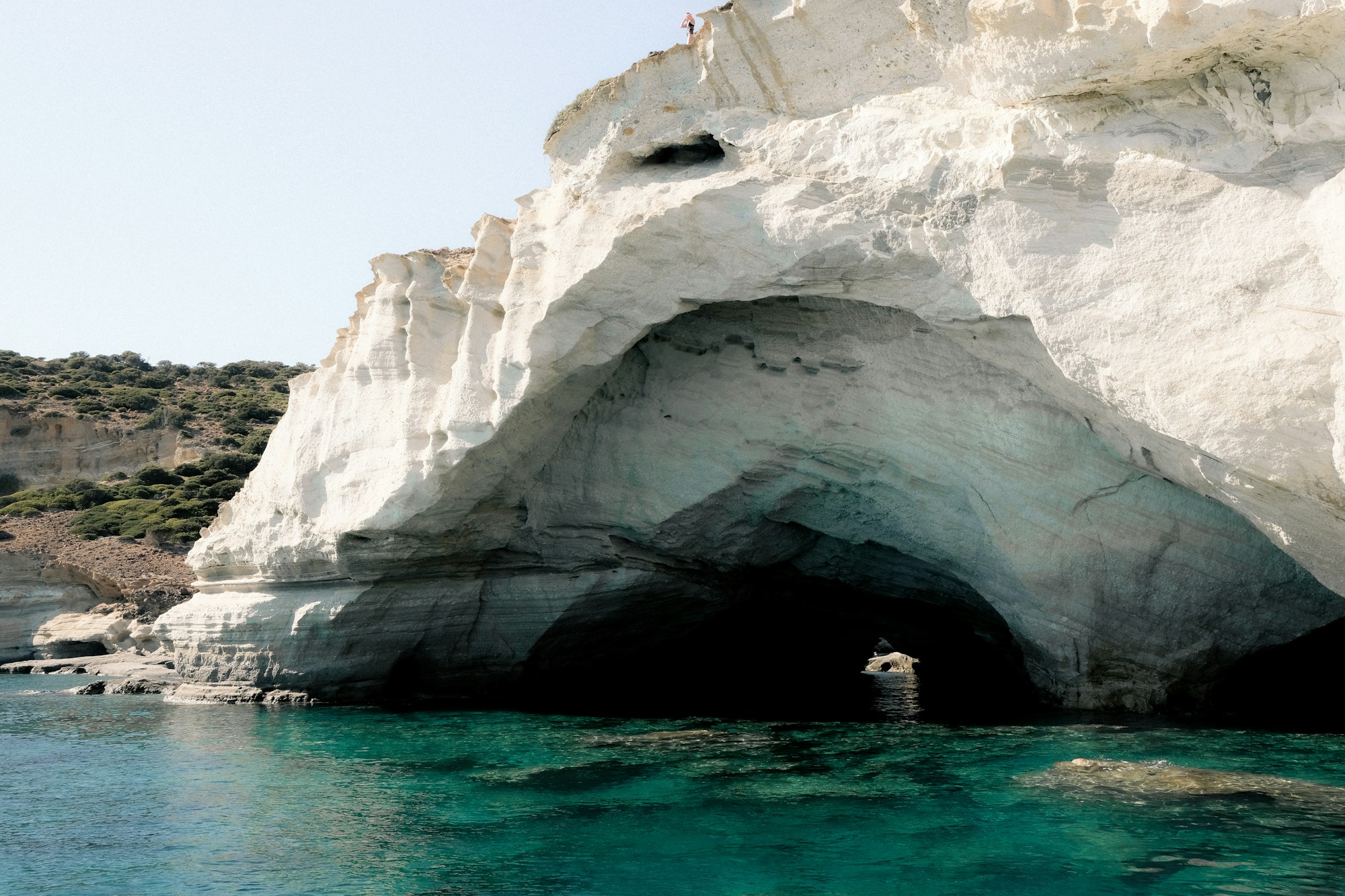 White rock formations and turquoise waters of a secret cove on the island of Kythira, Greece