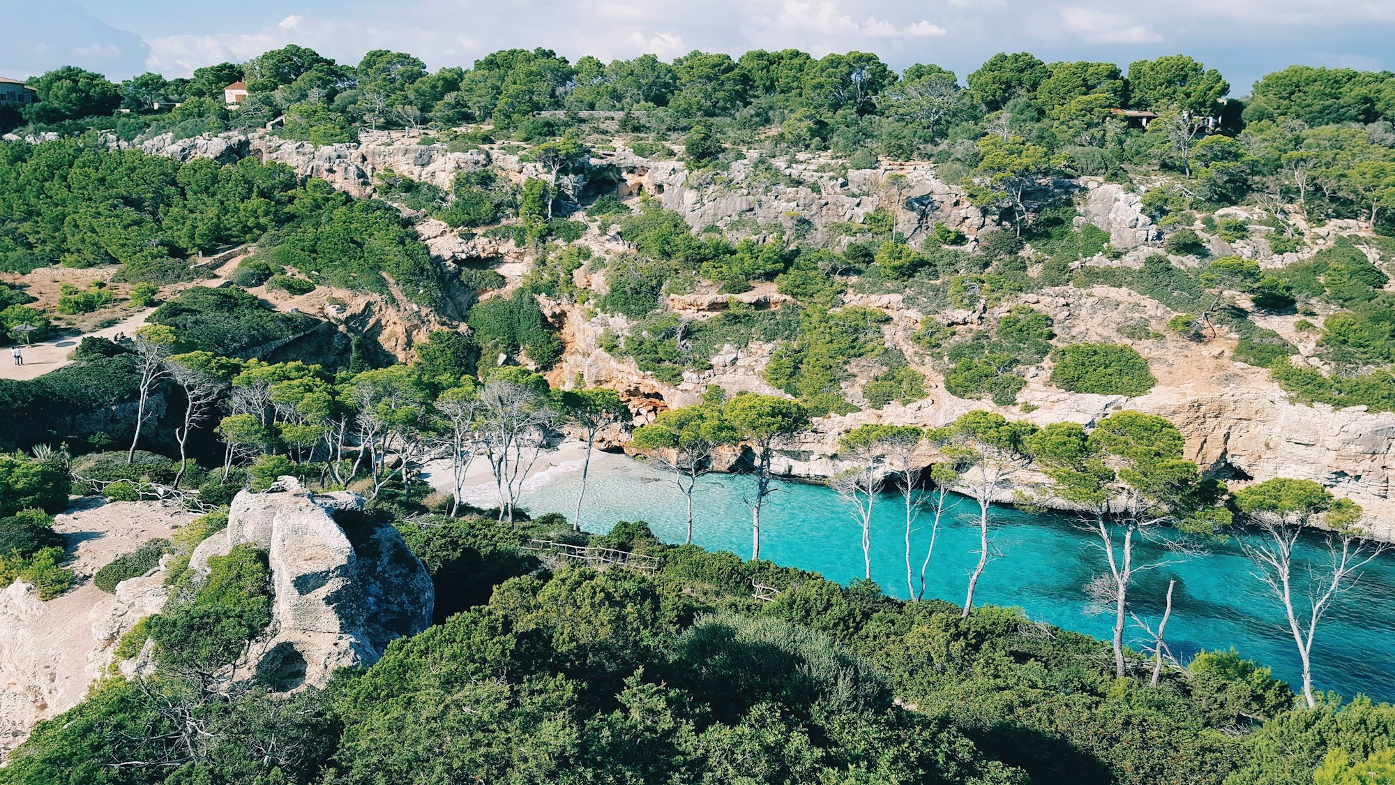 Aerial view of Es Trenc beach in Majorca, 4 km of white sand and turquoise water with no construction