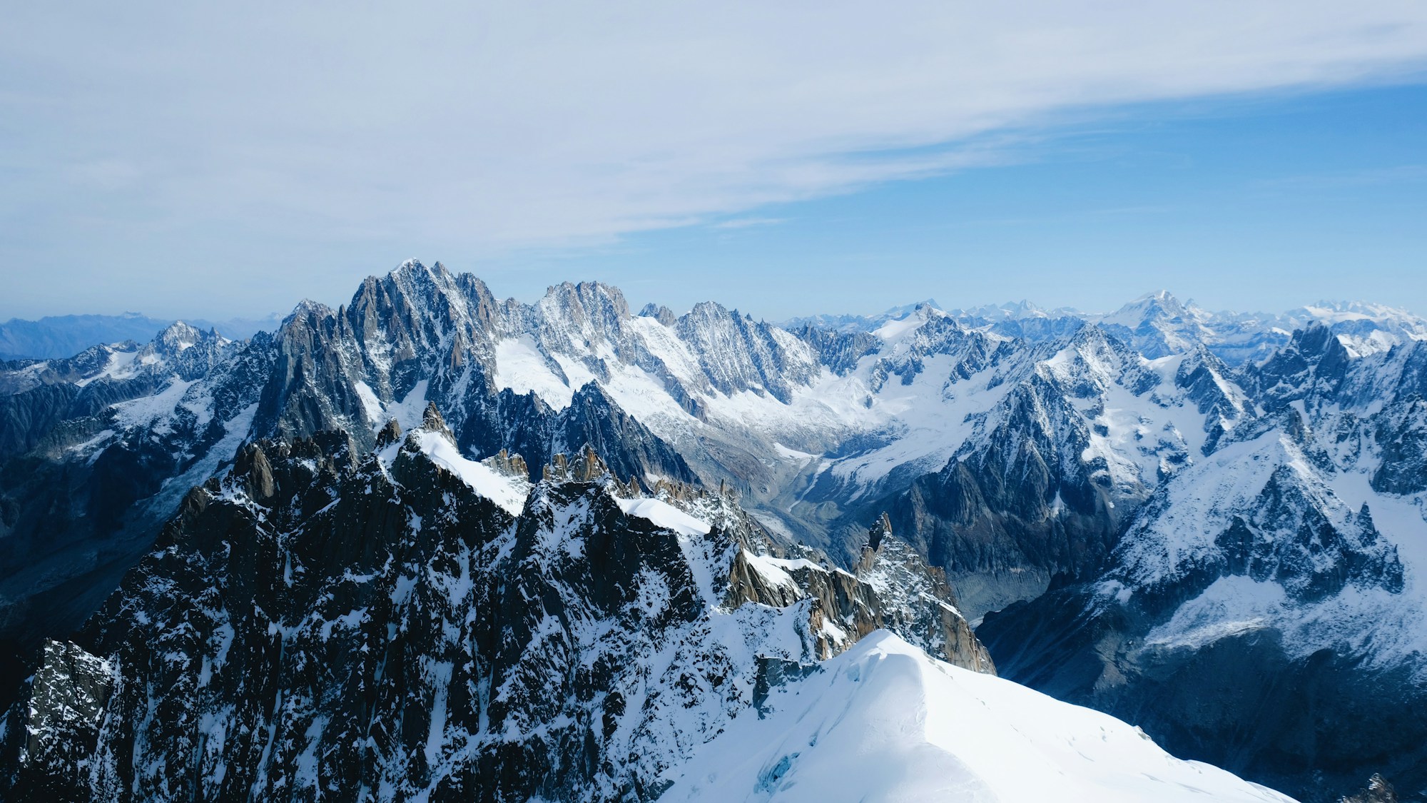 View of Mont Blanc and the Chamonix valley in the French Alps
