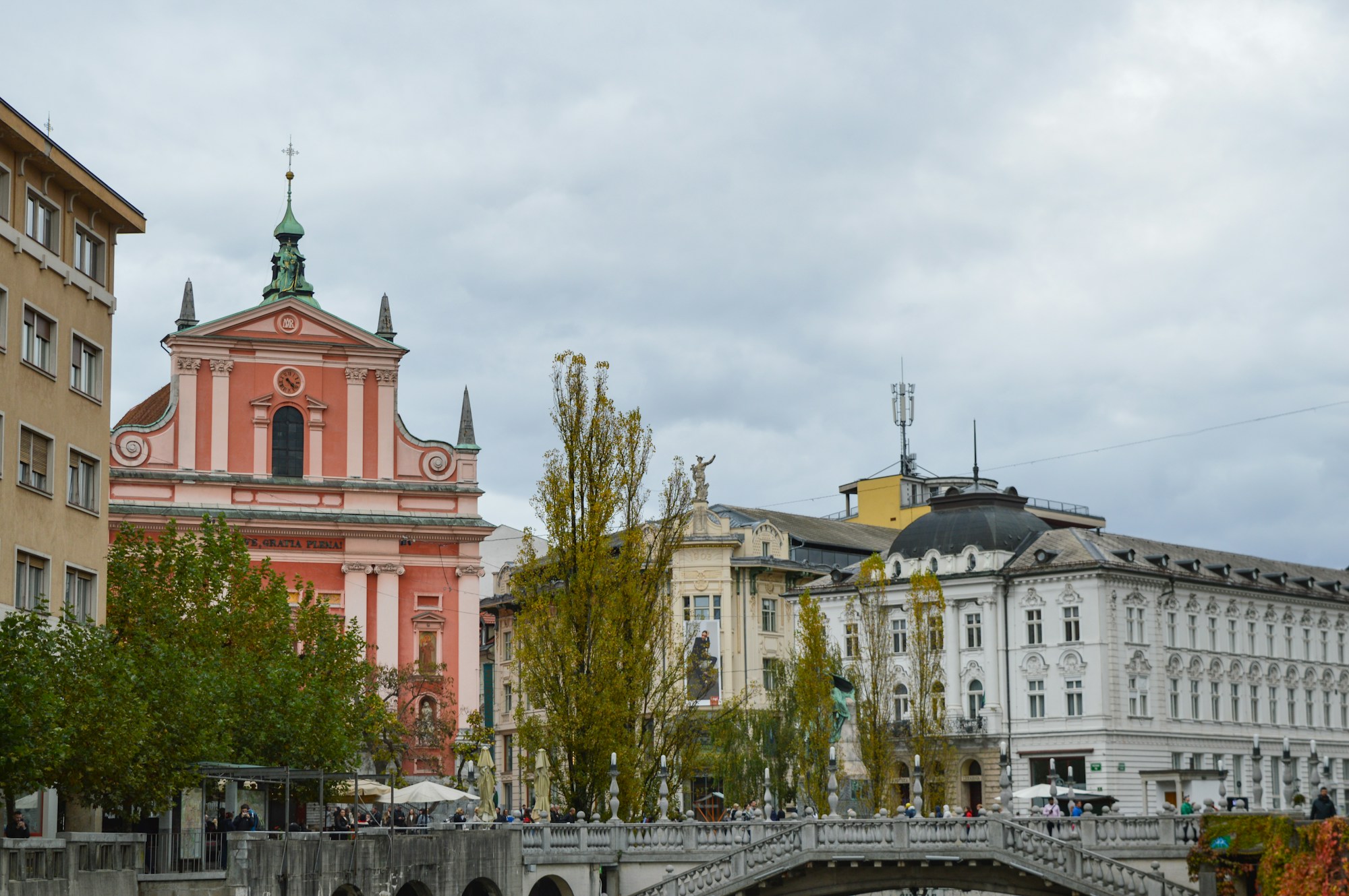 Panoramic view of Ljubljana in Slovenia with the Ljubljanica river and castle