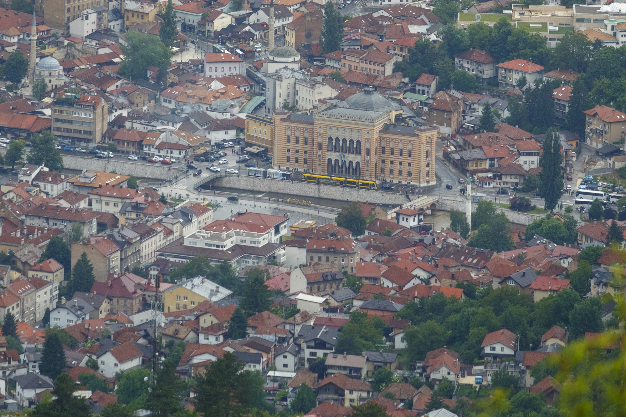 Panoramic view of Sarajevo in Bosnia and Herzegovina with mountains in the background