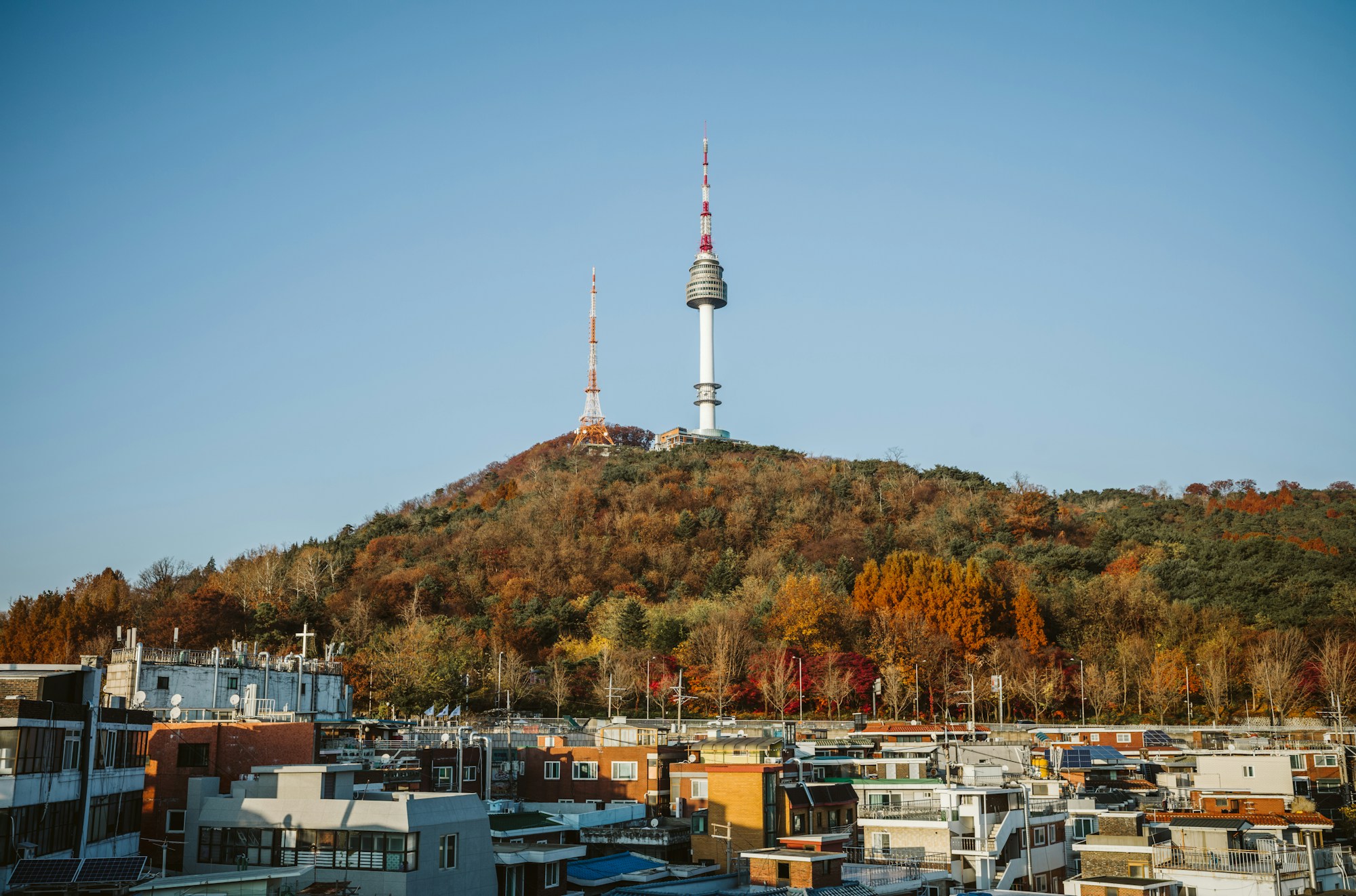 N Seoul Tower lighting up the Seoul skyline from Namsan Mountain