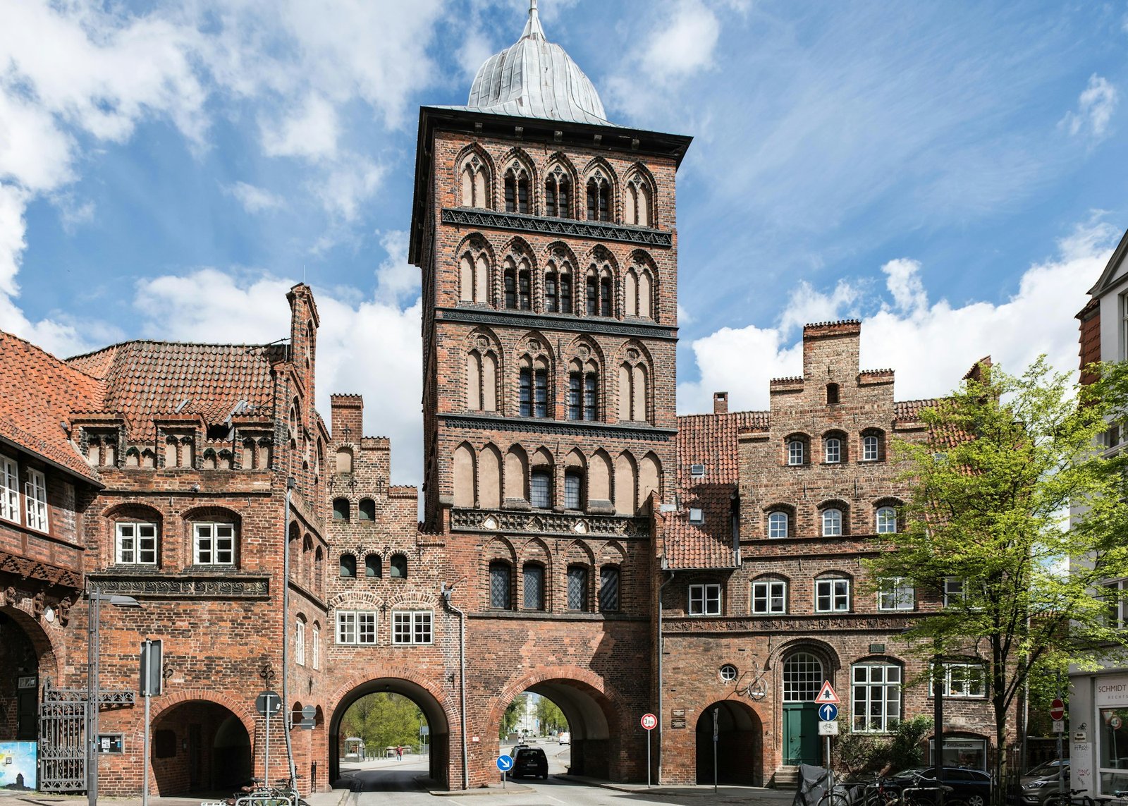 The Holstentor gate of Lübeck in Germany, an imposing medieval brick structure