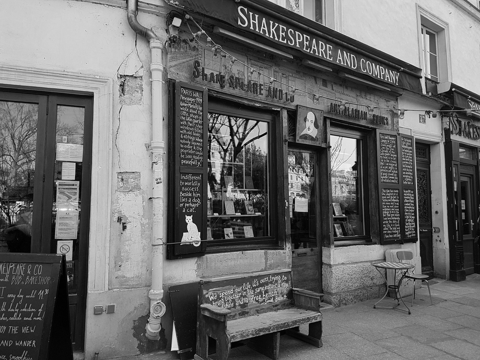 Facade of the Shakespeare and Company bookshop in Paris with its displayed books and literary charm