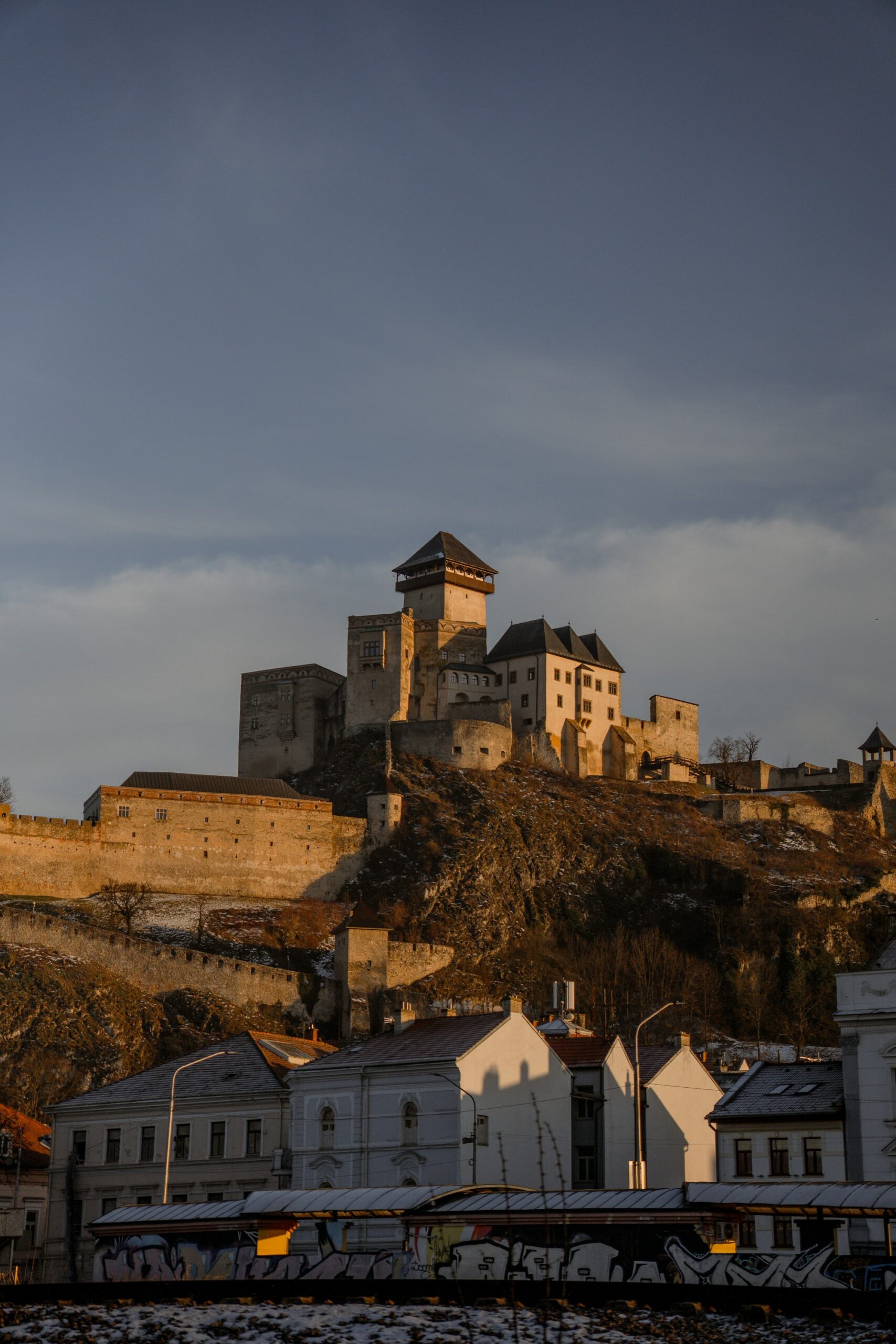 Trencin Castle at sunset in Slovakia