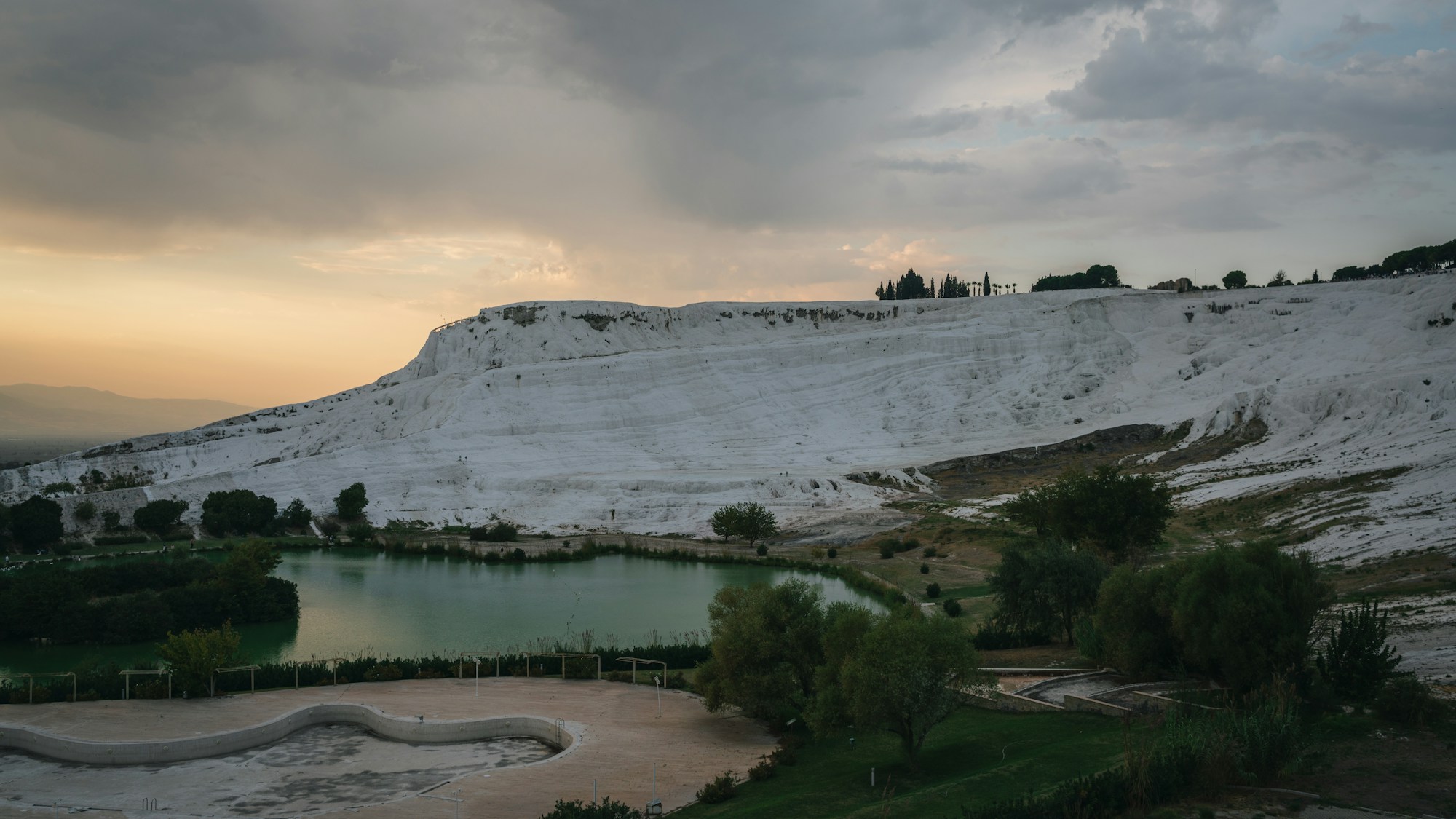 The white travertine terraces of Pamukkale with its thermal pools
