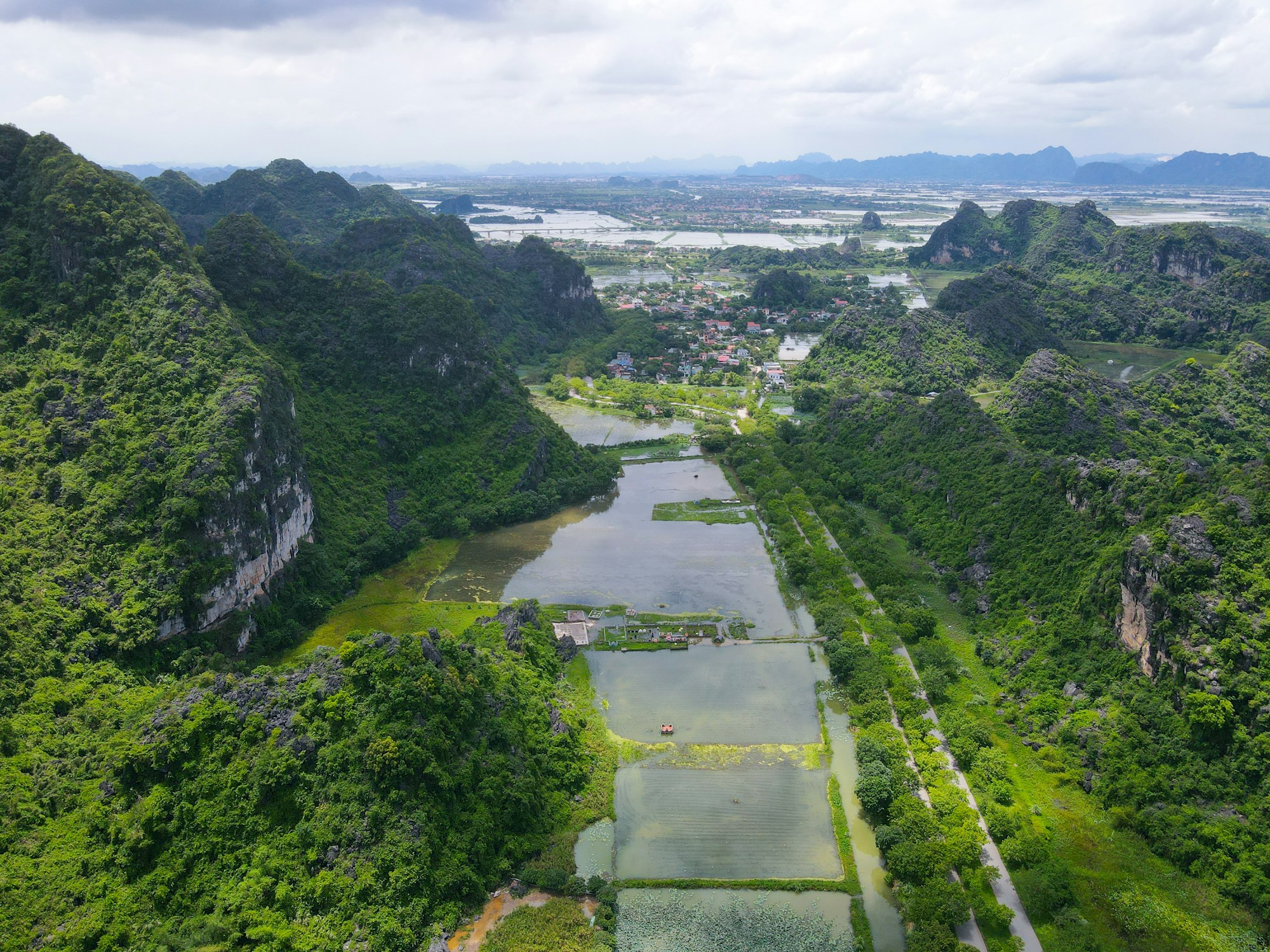 Rizières et pitons karstiques de Ninh Binh vus depuis un point de vue surélevé