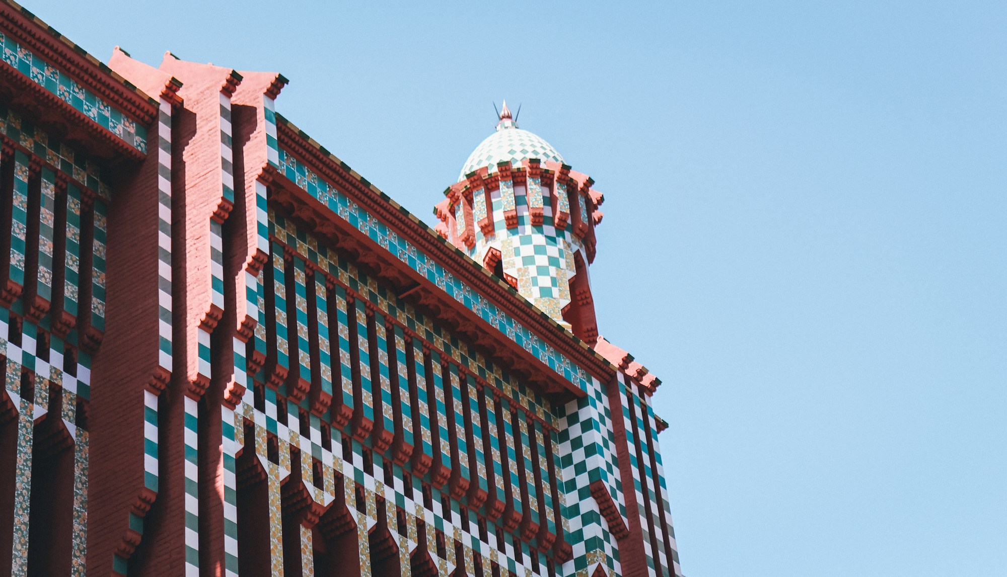 The colorful Art Nouveau architecture of Antoni Gaudí's Casa Vicens in the Gràcia district of Barcelona