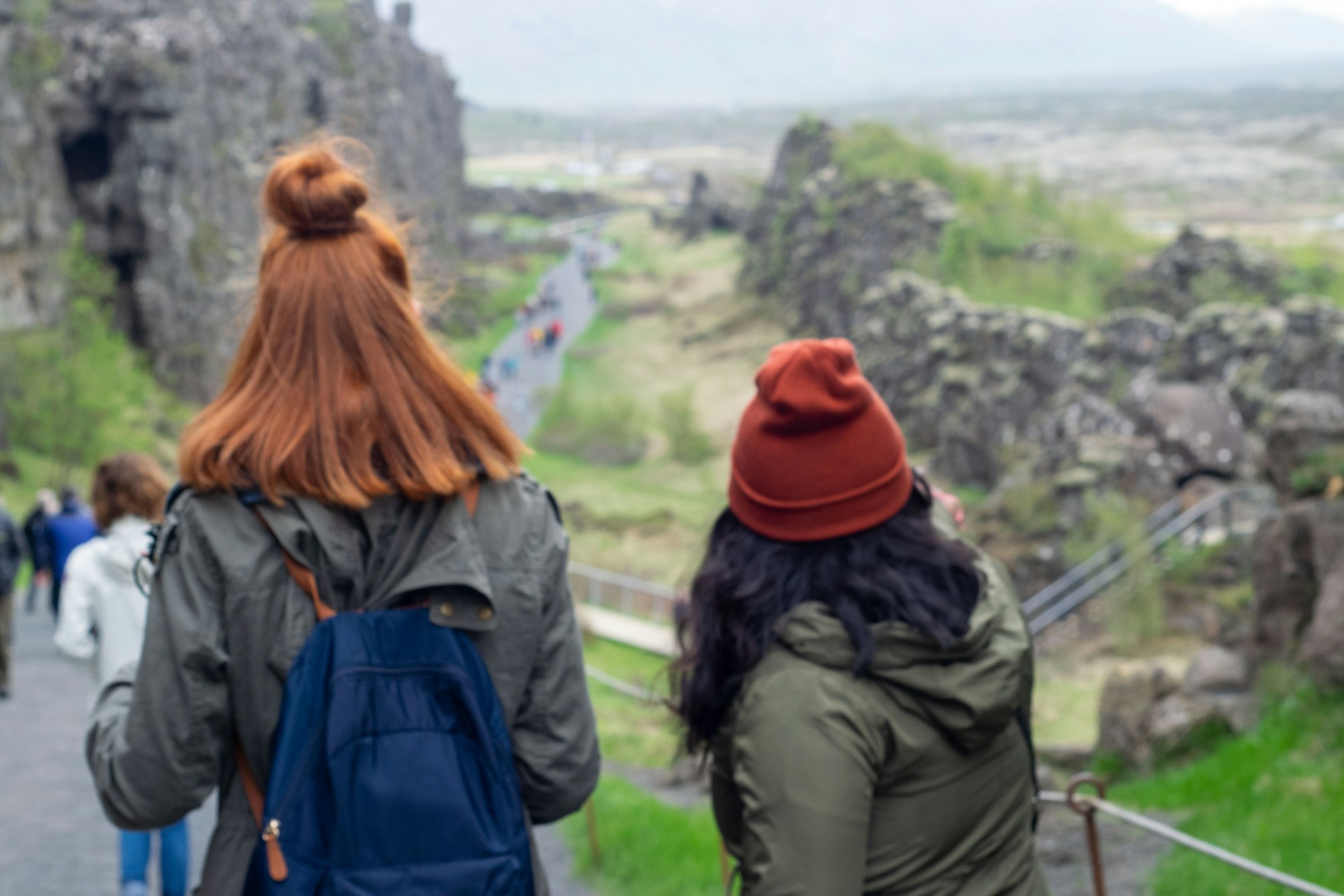 Women hiking in a mountain landscape