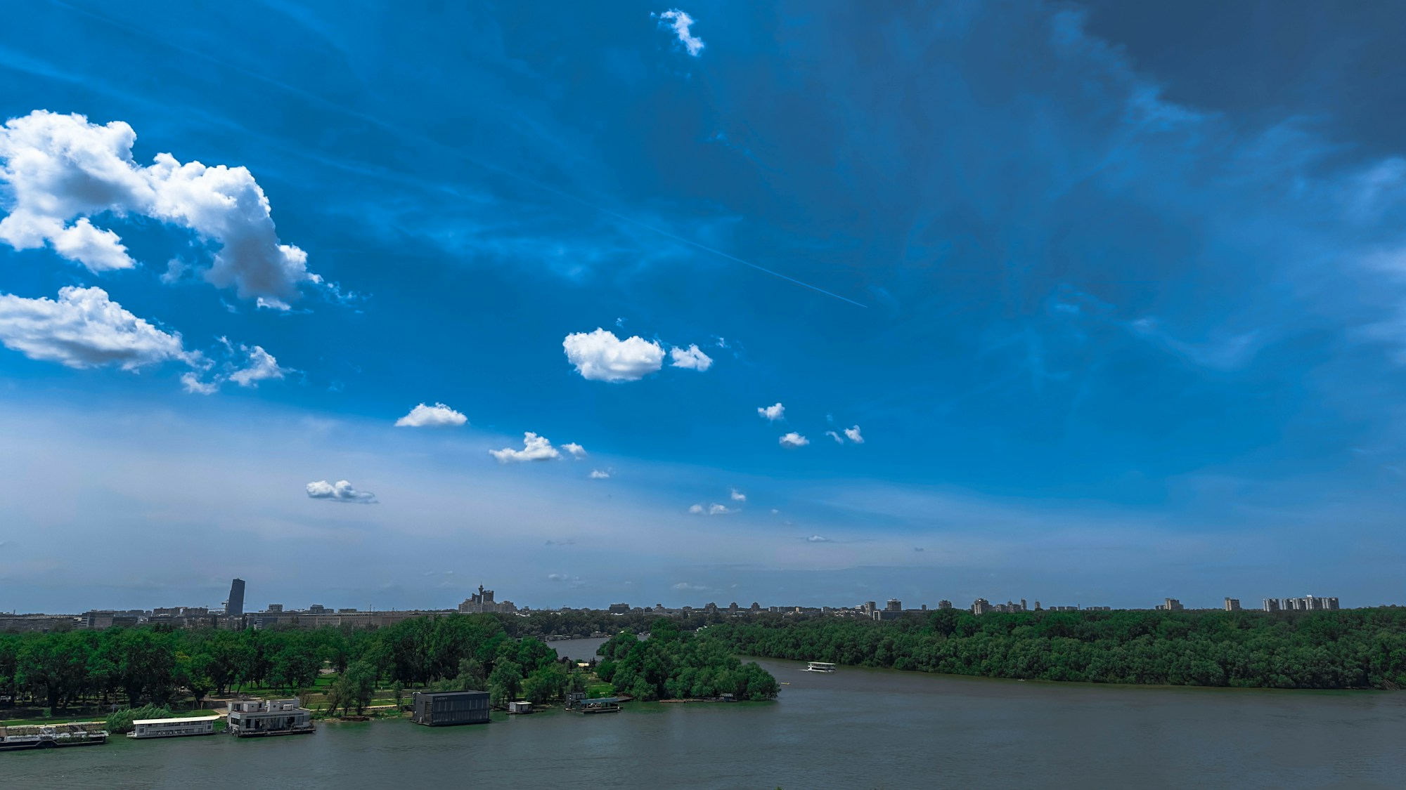Belgrade and the Danube viewed from above, Serbia
