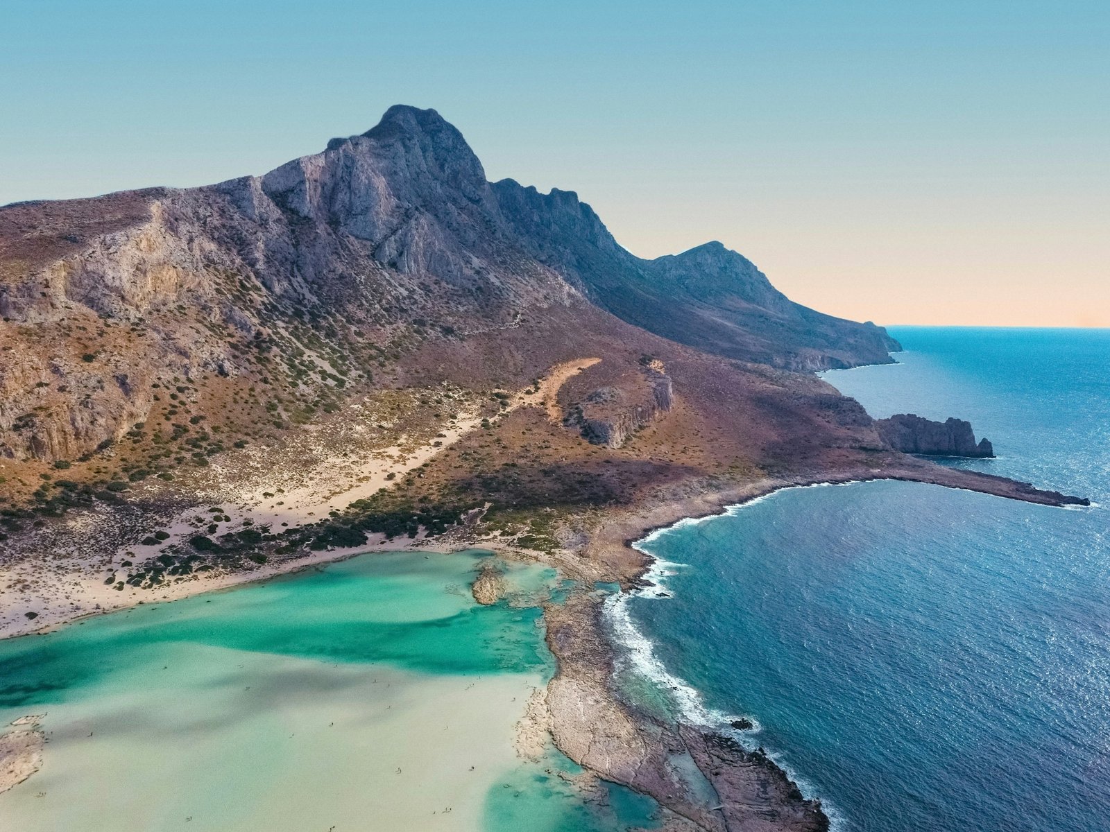 Panoramic view of Balos beach in Crete with turquoise water and white sand, Greece