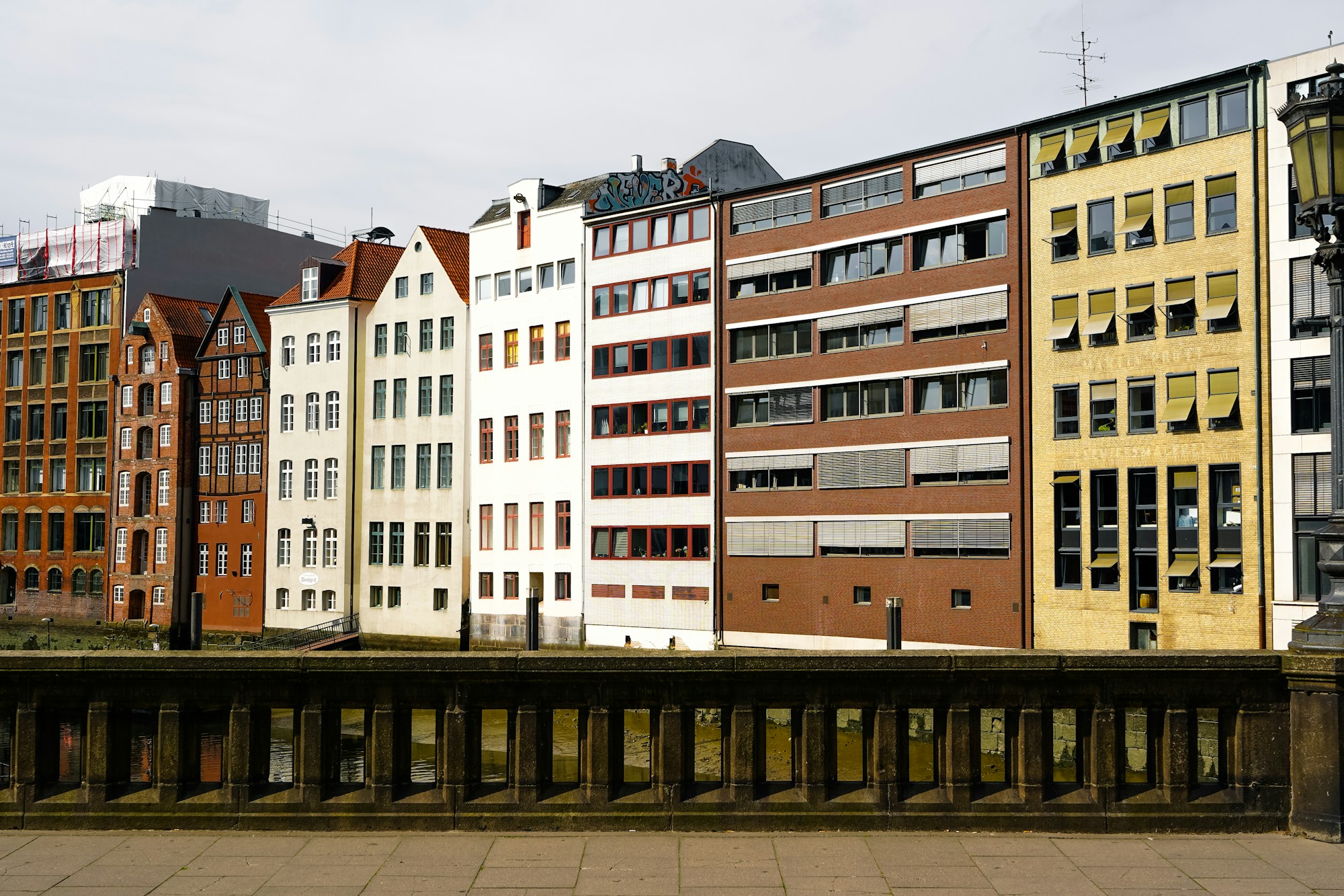 Colourful buildings along a canal in Hamburg, Germany