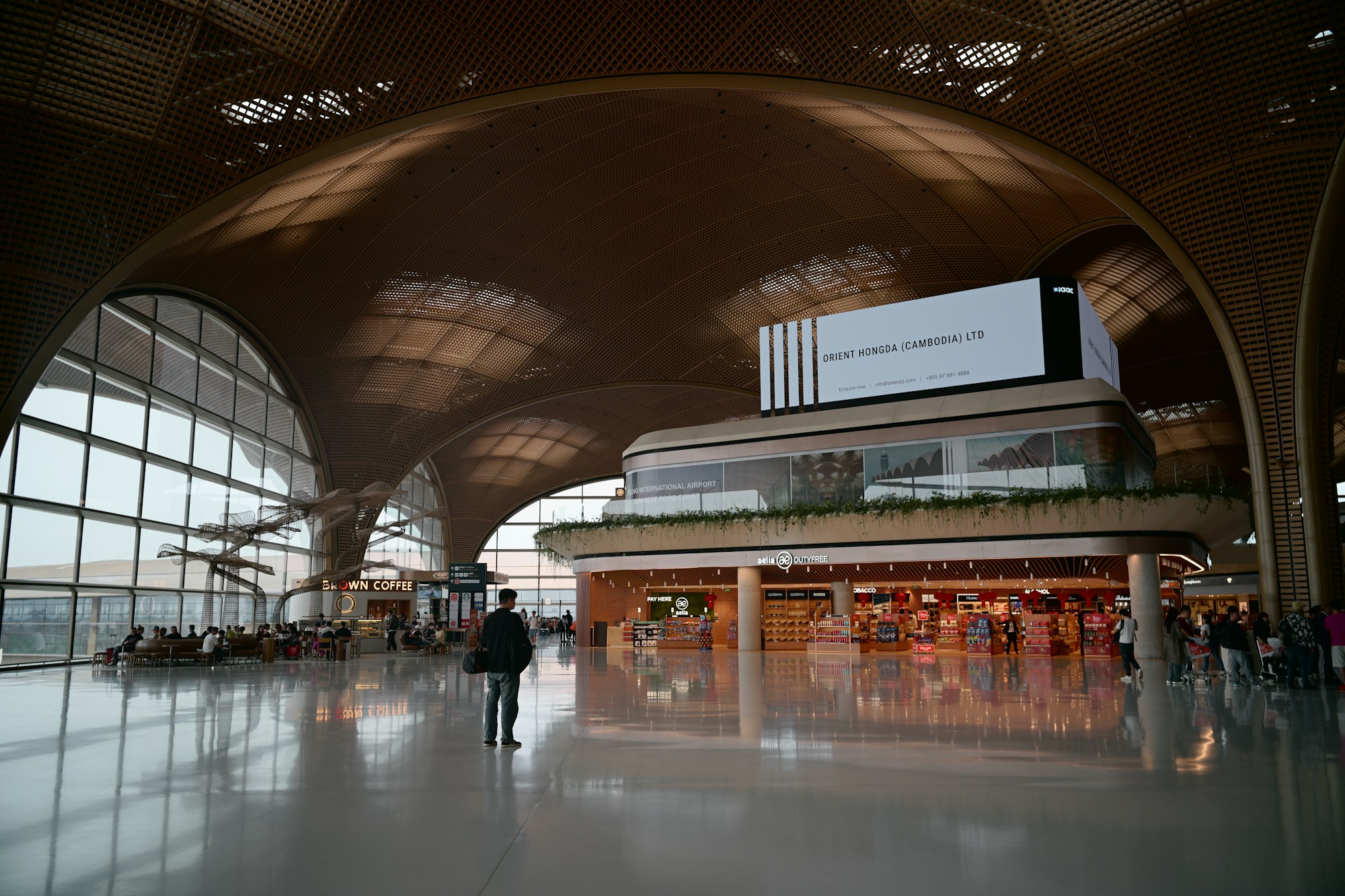 Modern airport terminal with contemporary architecture and natural lighting
