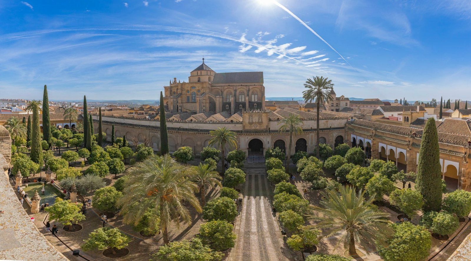 Aerial view of the Mosque-Cathedral of Córdoba, 42 minutes from Seville by AVE high-speed train