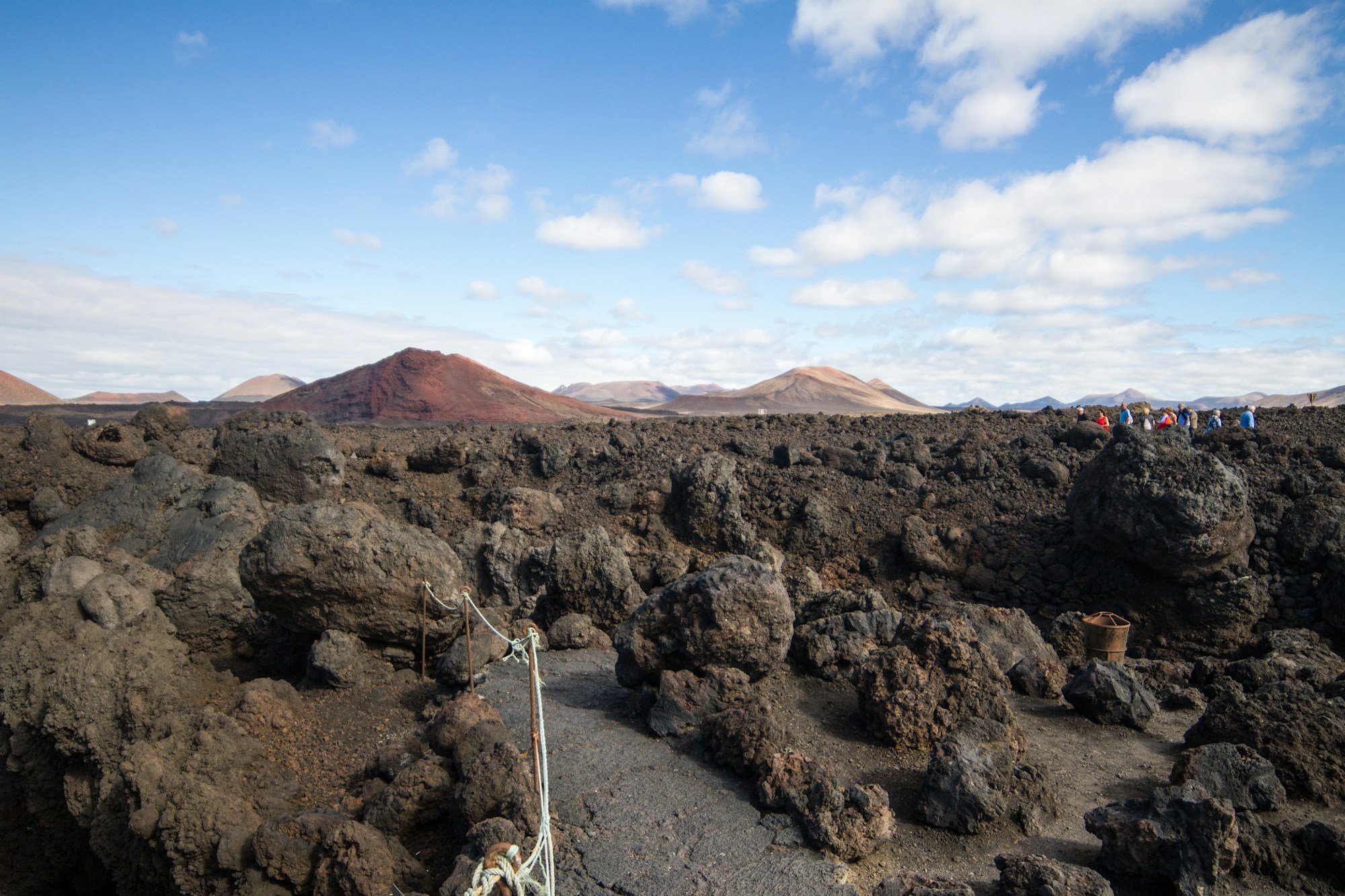 Black volcanic landscape of Timanfaya National Park, Lanzarote, Canary Islands, Spain