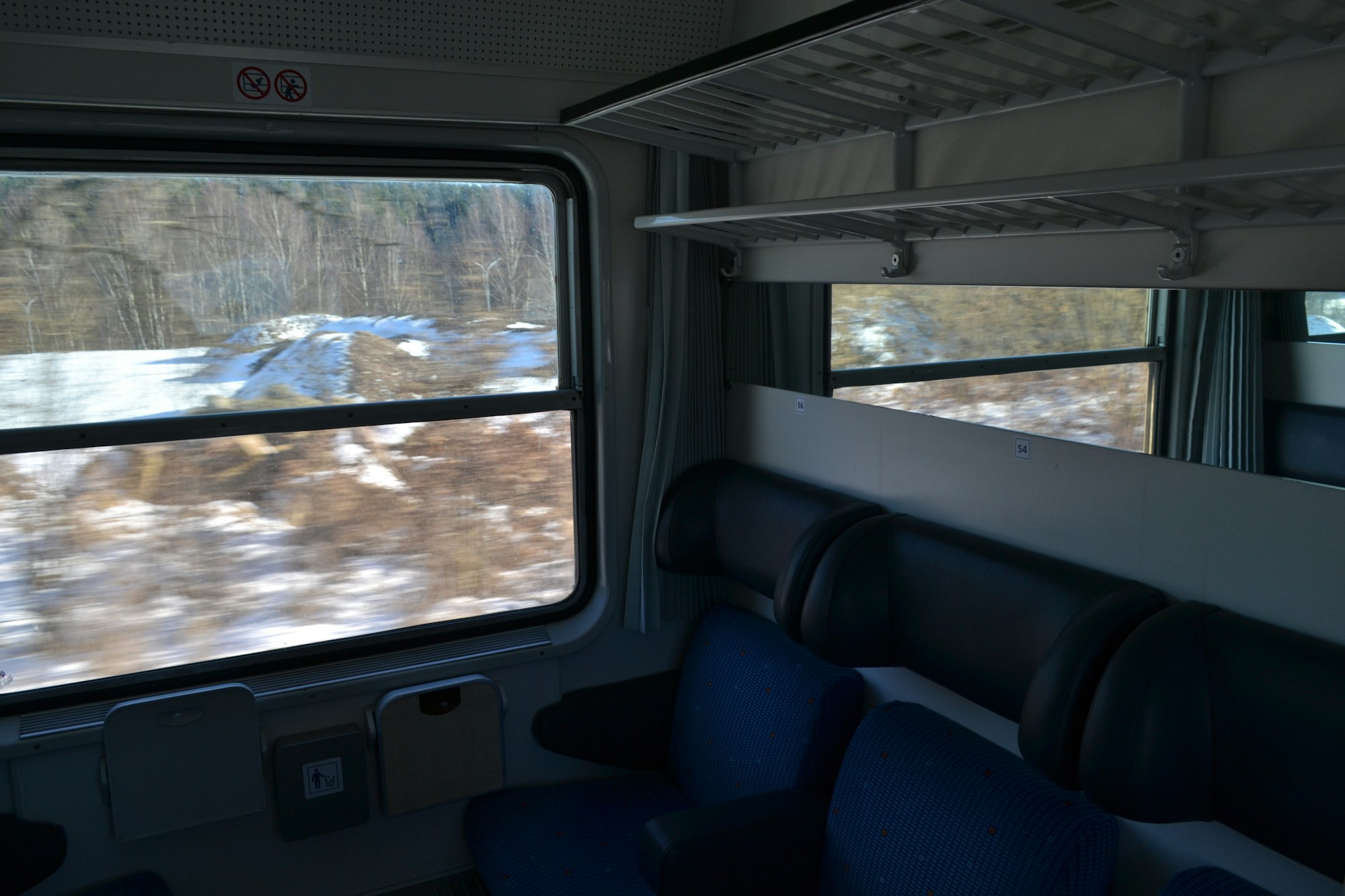 View of the Alps from the window of a night train crossing the Simplon