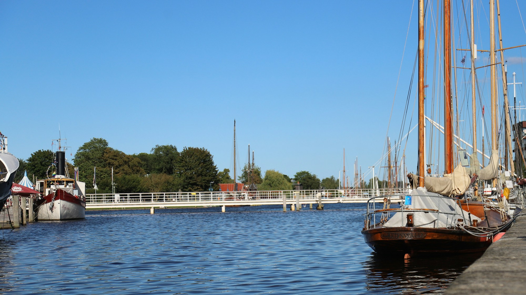 Harbor and boats in Greifswald, Mecklenburg-Vorpommern, northern Germany