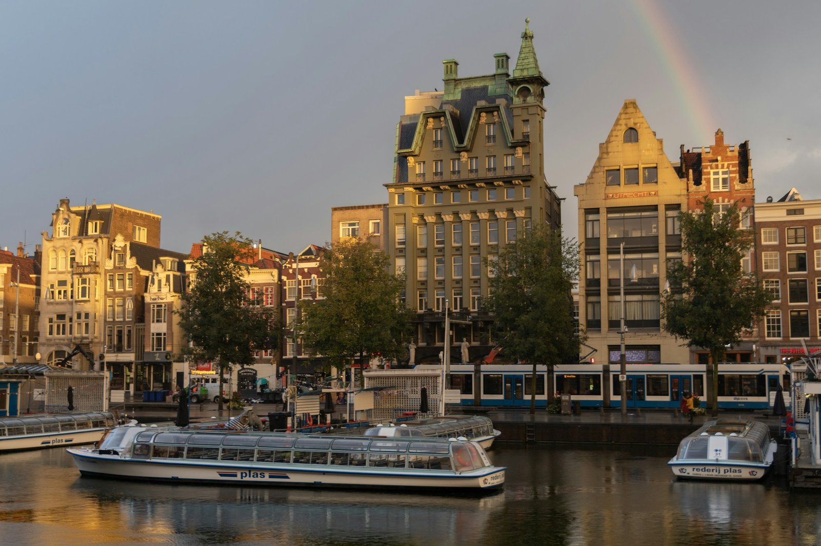 Amsterdam canals decorated in rainbow colors during Pride