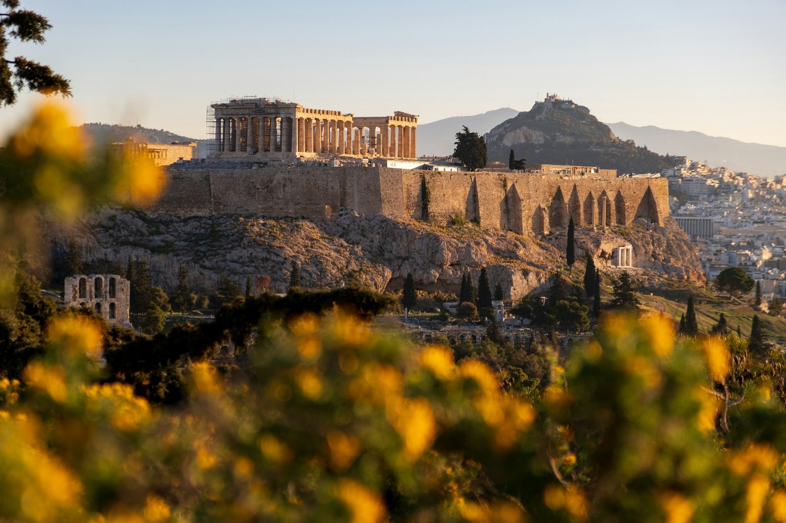The Acropolis and the Parthenon in Athens at sunset