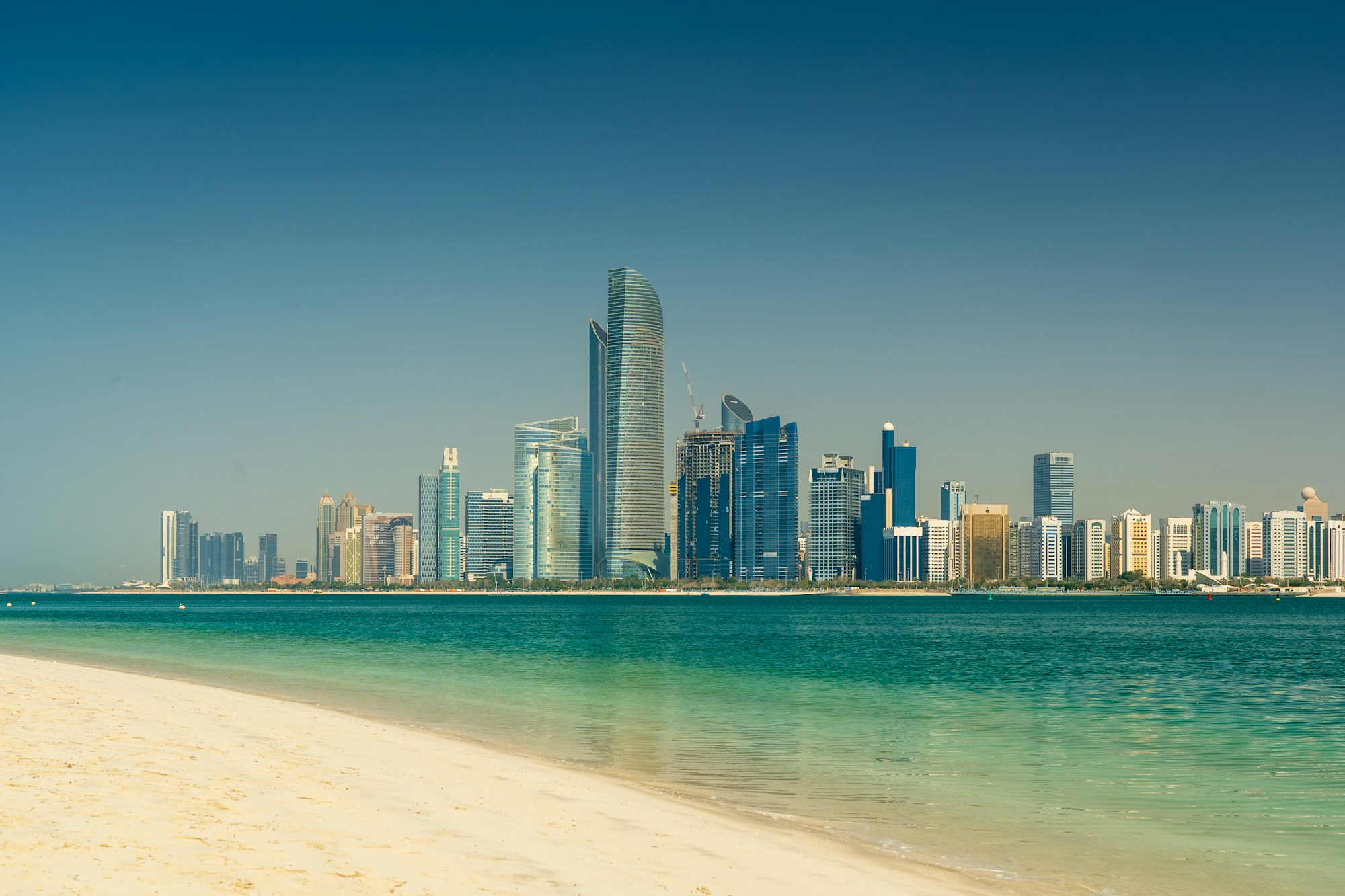 Abu Dhabi skyline seen from the sea, United Arab Emirates