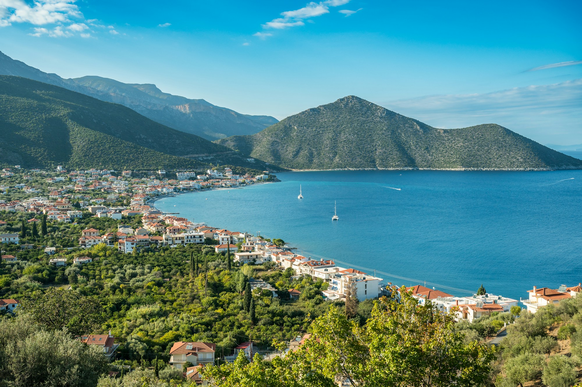 Tranquil waters of Tyros Bay in Arcadia, Peloponnese, Greece