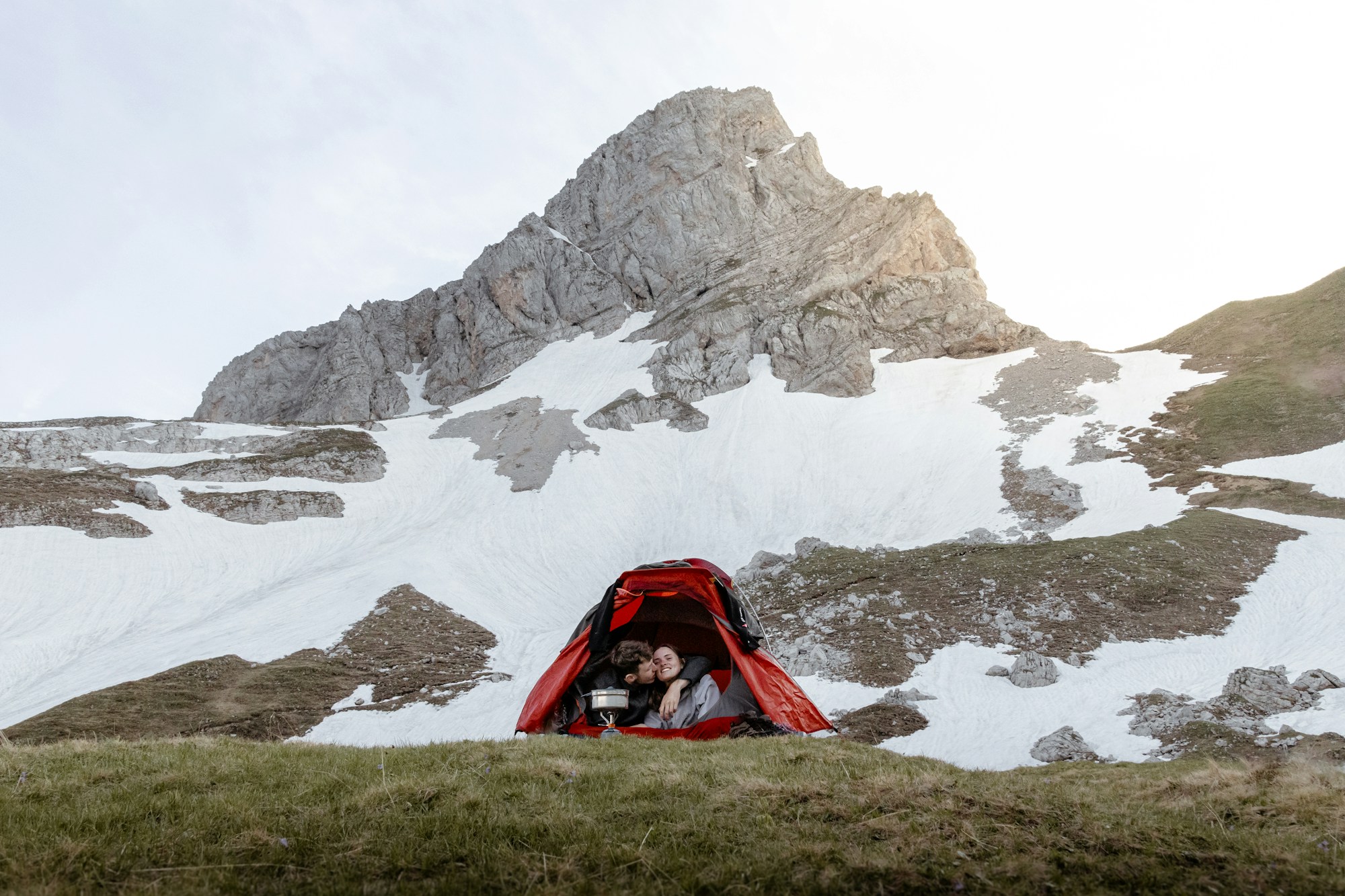 Camp at altitude in the French mountains