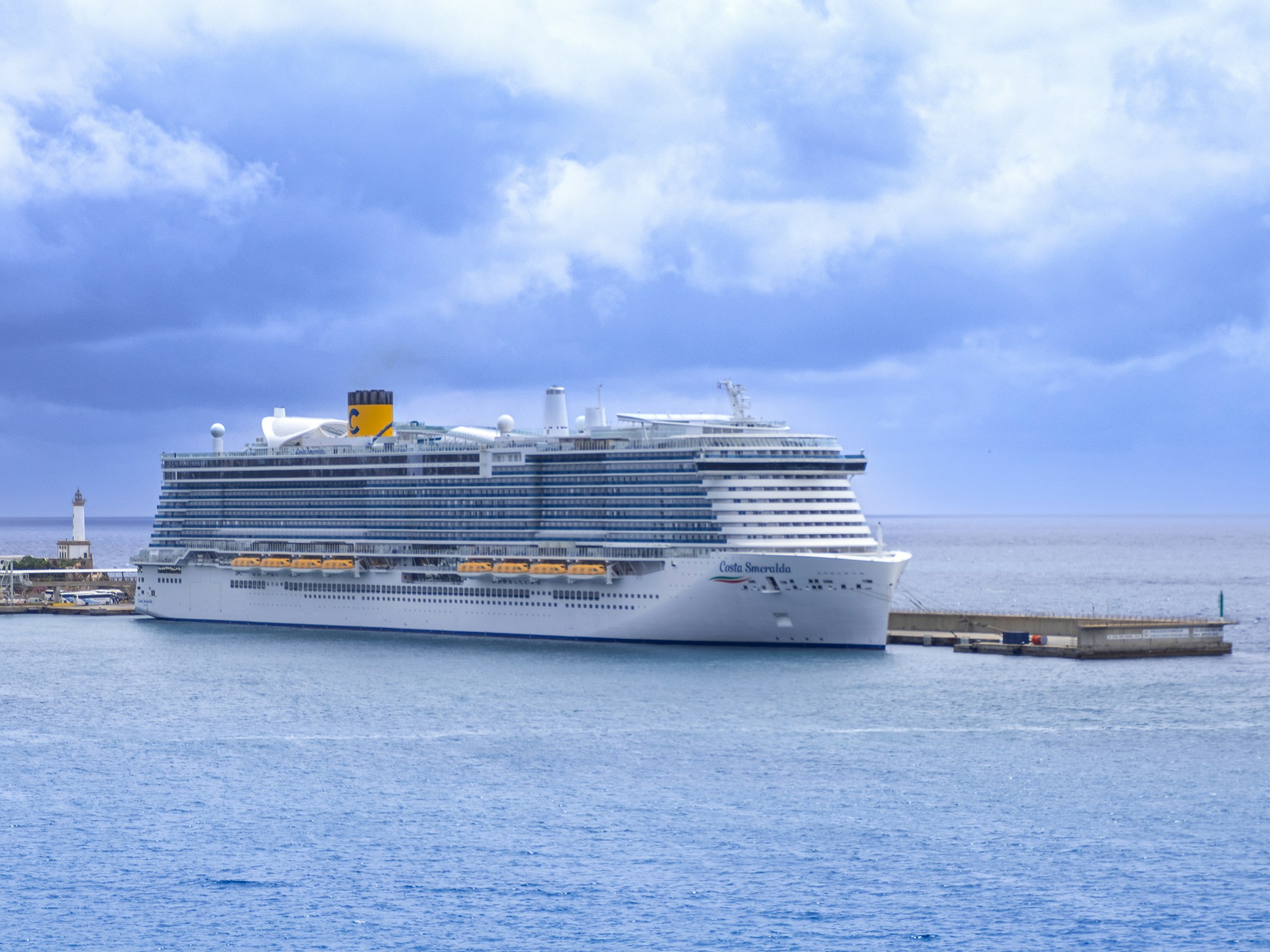 Large cruise ship sailing in open sea