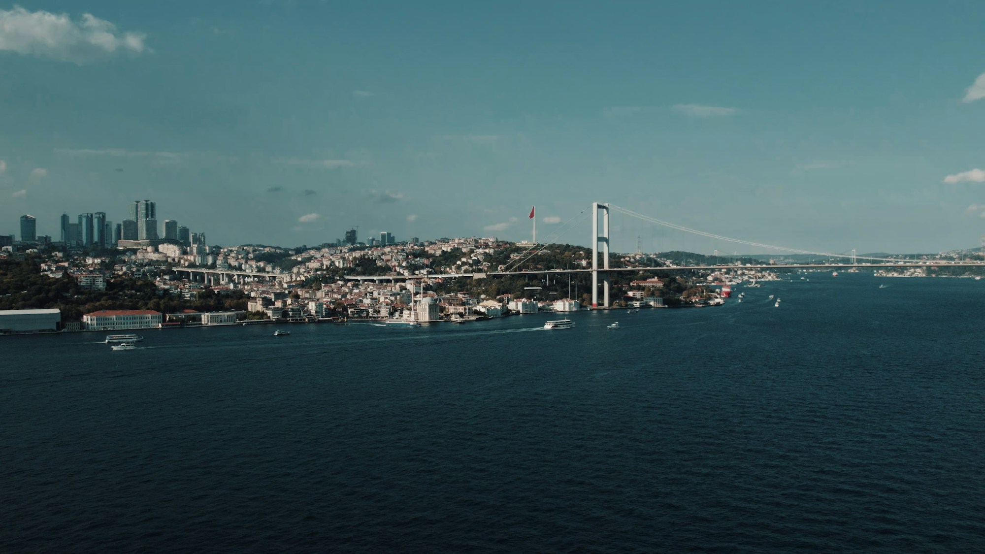 Vue aérienne d'Istanbul avec la mosquée Ortaköy et le Bosphore, Turquie